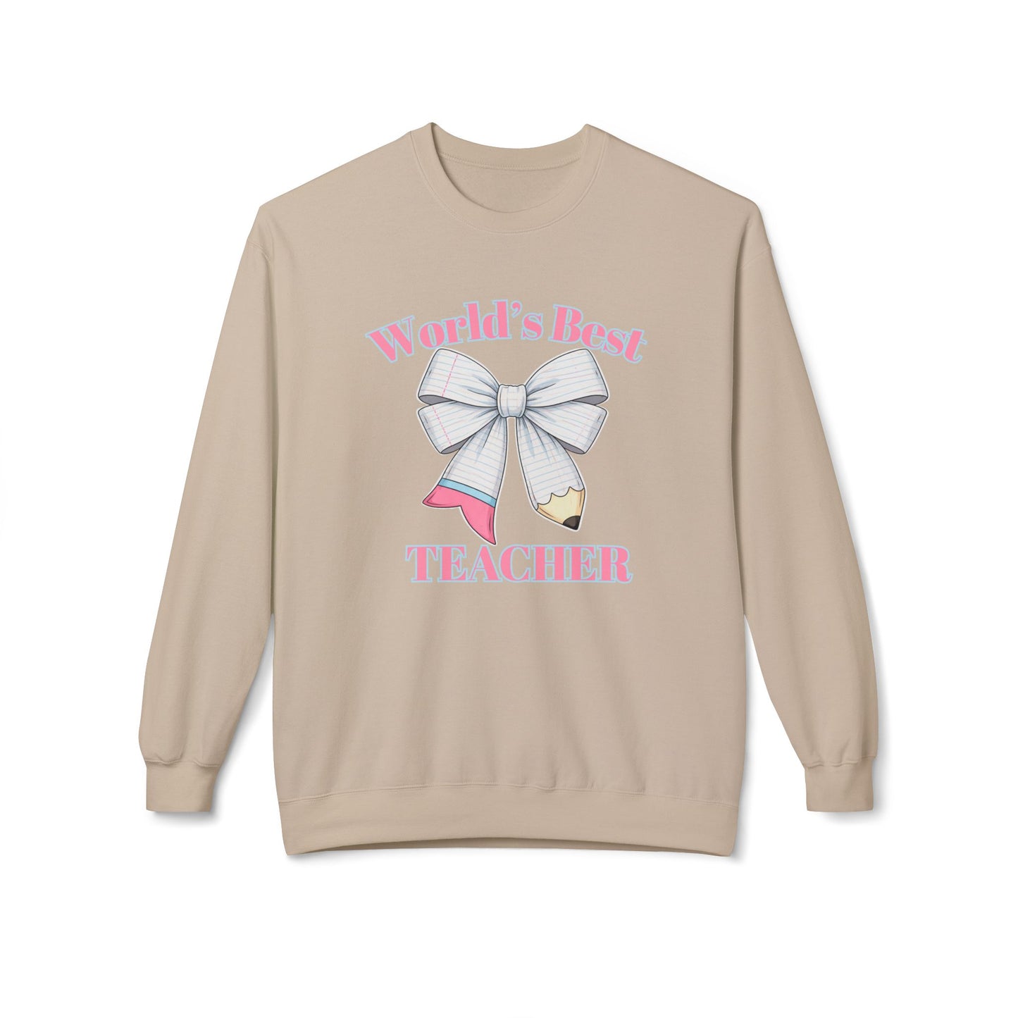 GILDAN -World’s Best Teacher Crewneck Sweatshirt — Bow & Pencil Teacher Gift