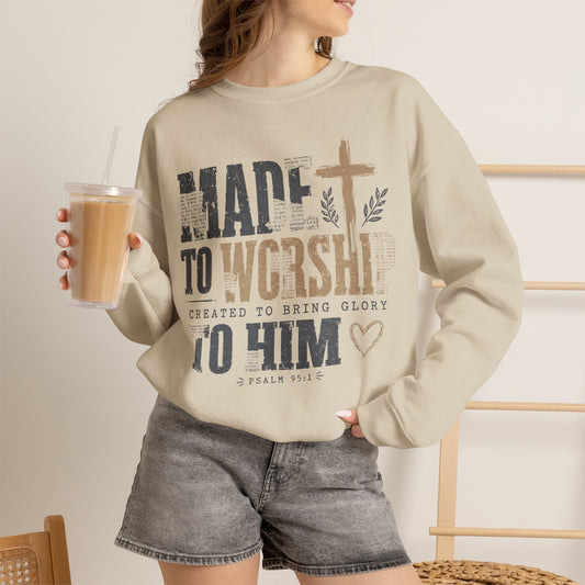 GILDAN - Worship Crewneck Sweatshirt — "Made to Worship to Him" Christian Pullover