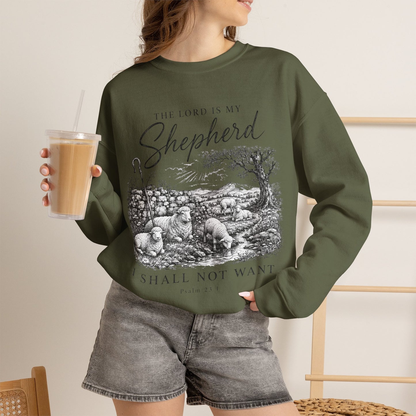 GILDAN - The Lord Is My Shepherd Psalm 23 Christian Crewneck Sweatshirt