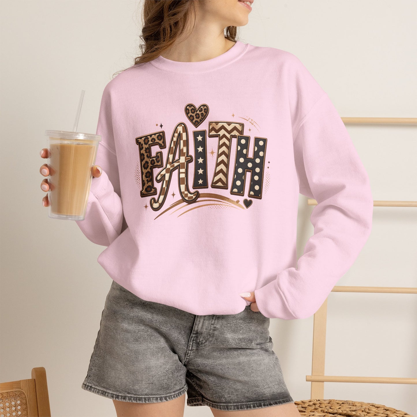 GILDAN - Faith Leopard Print Crewneck Sweatshirt