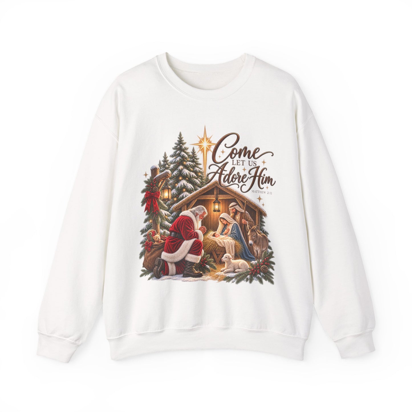 GILDAN - Crewneck Sweatshirt - 'Come Let Us Adore Him' Nativity Christmas Sweatshirt