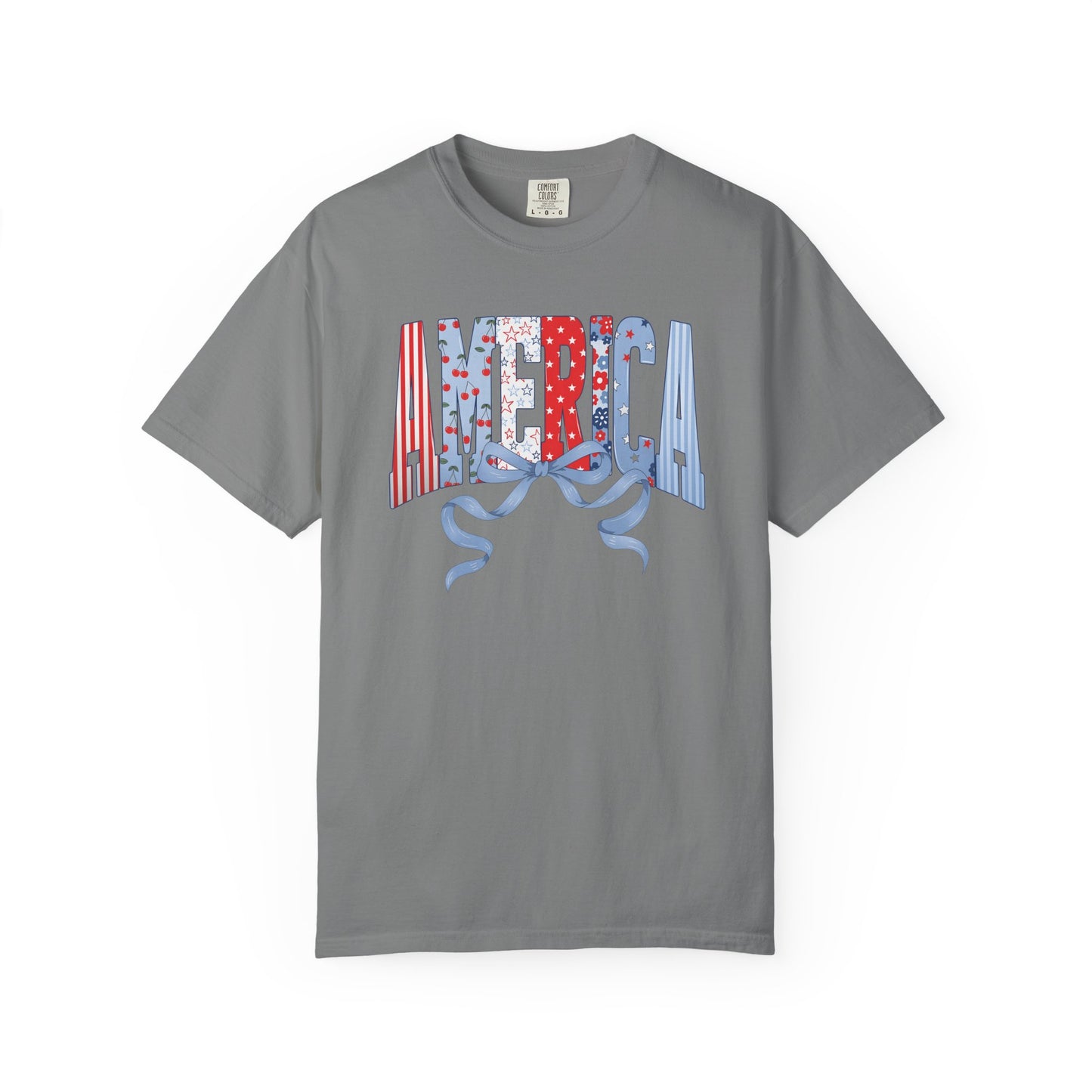 COMFORT COLORS  - America Graphic T-Shirt – Patriotic Red White Blue Tee with Ribbon