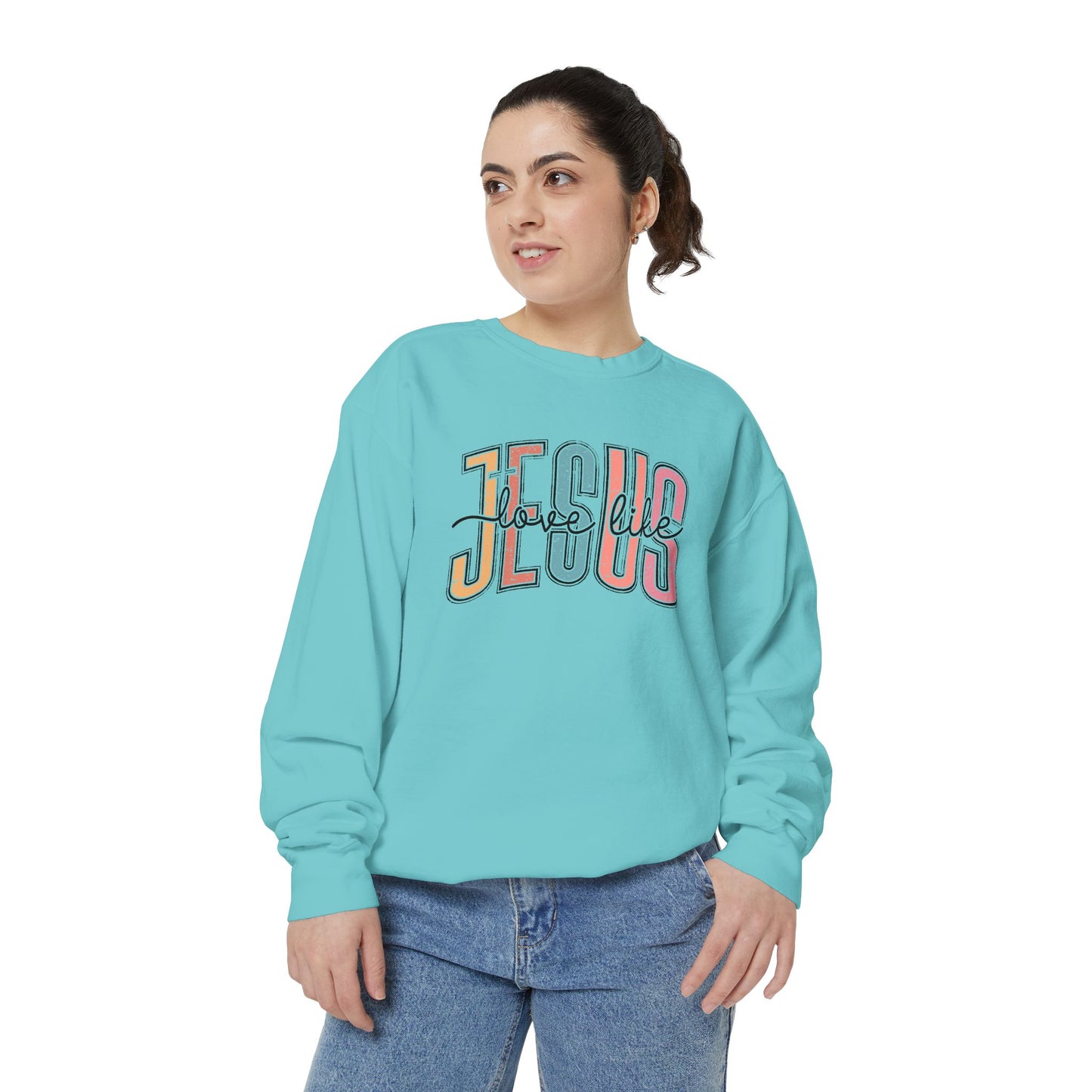 COMFORT COLORS - Jesus Floral Graphic Sweatshirt — Retro Pastel Faith Pullover
