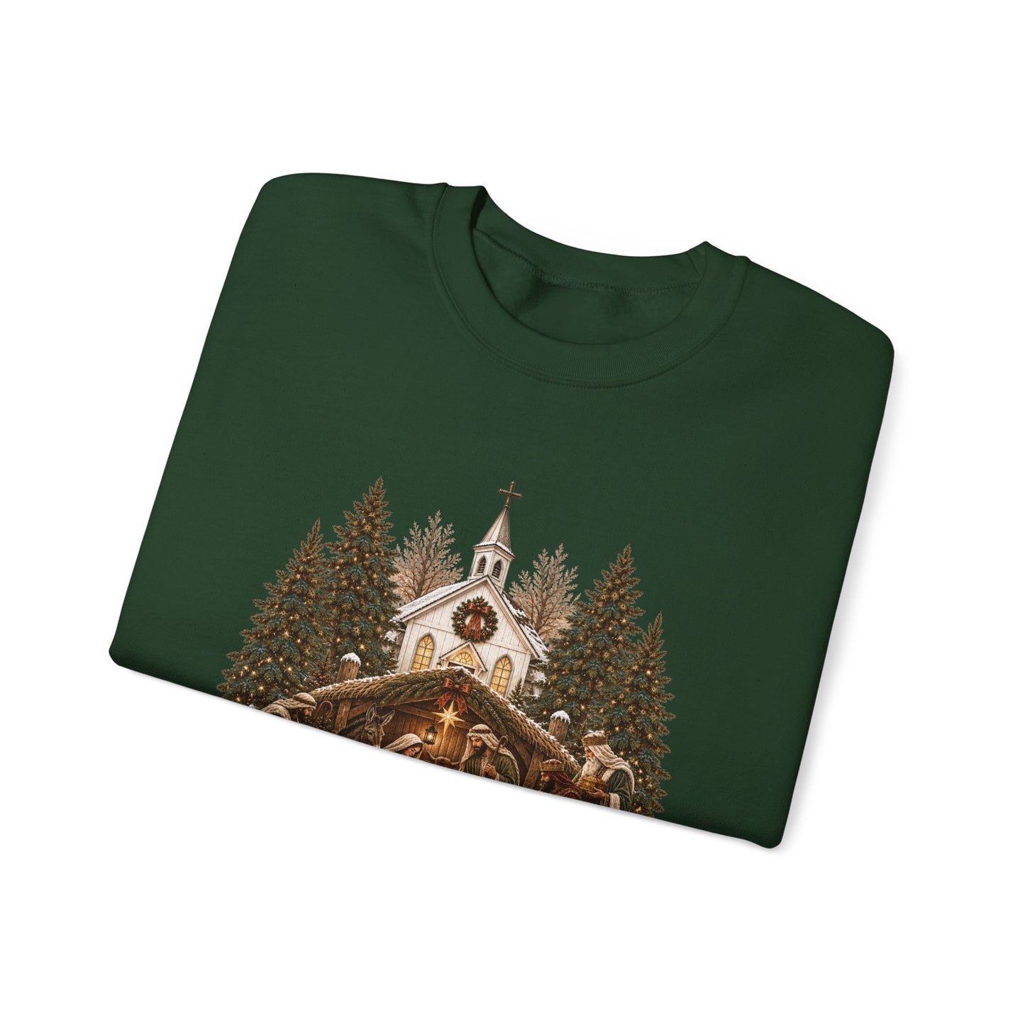 GILDAN - Nativity Scene Crewneck Sweatshirt - "Come Let Us Adore Him" Christmas Pullover