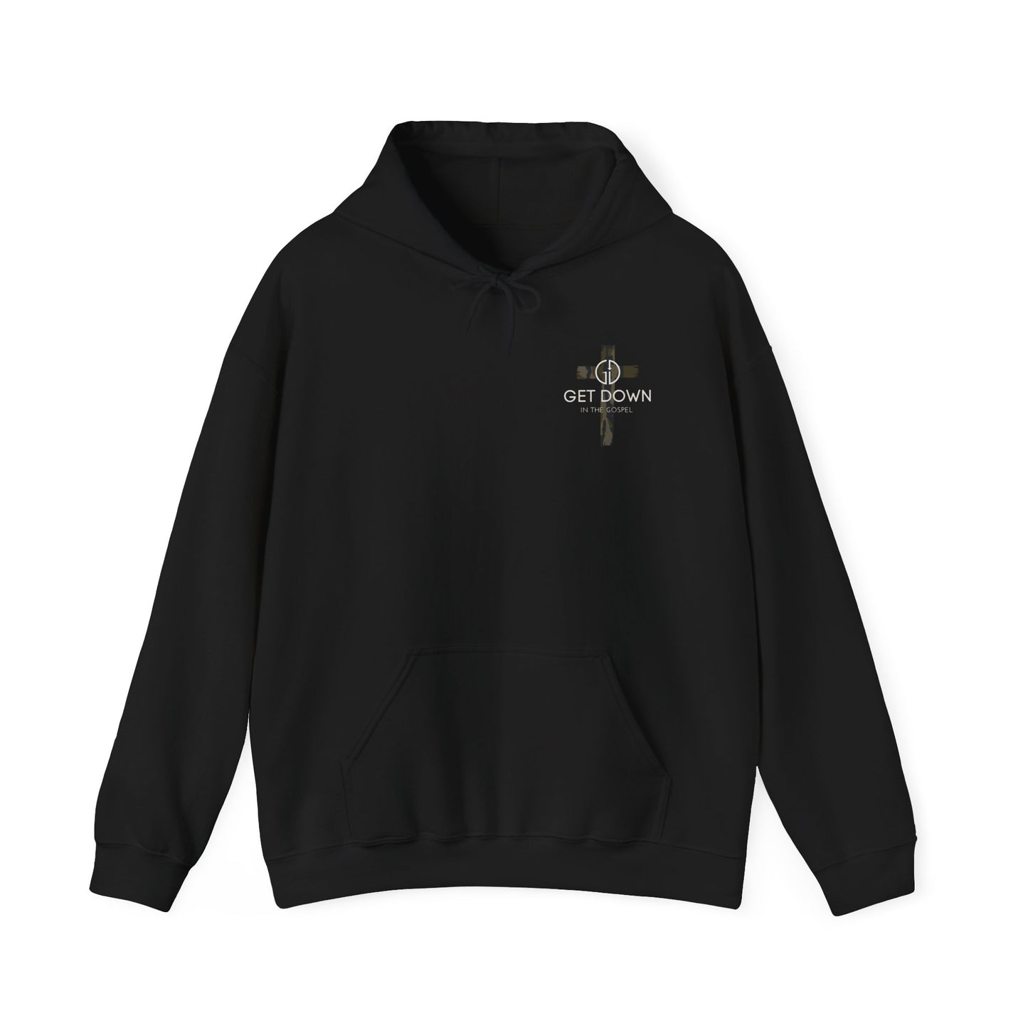 GET DOWN IN THE GOSPEL ADULT HOODIE GREEN CAMO CROSS