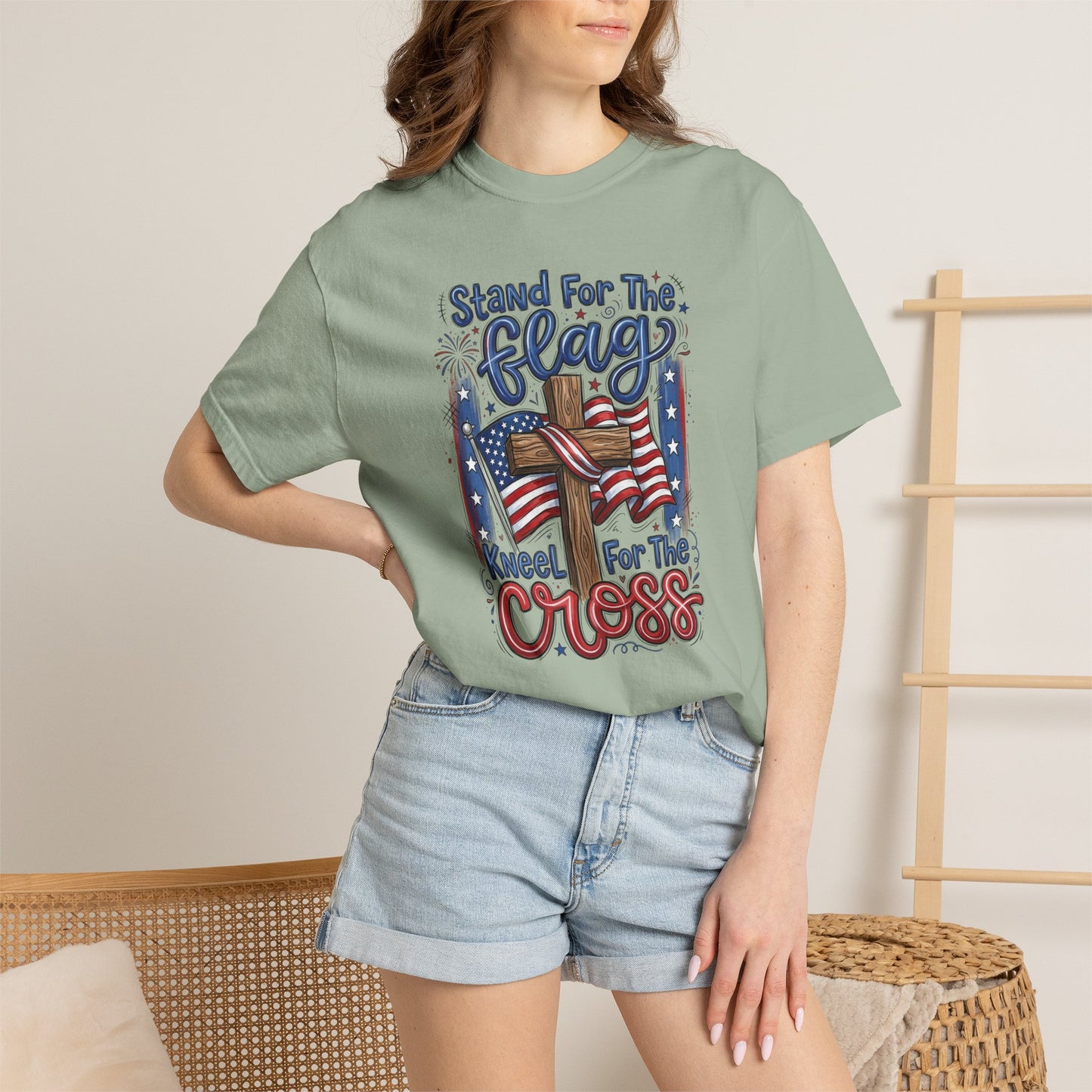 COFORT COLORS - Stand For The Flag Kneel For The Cross T-Shirt