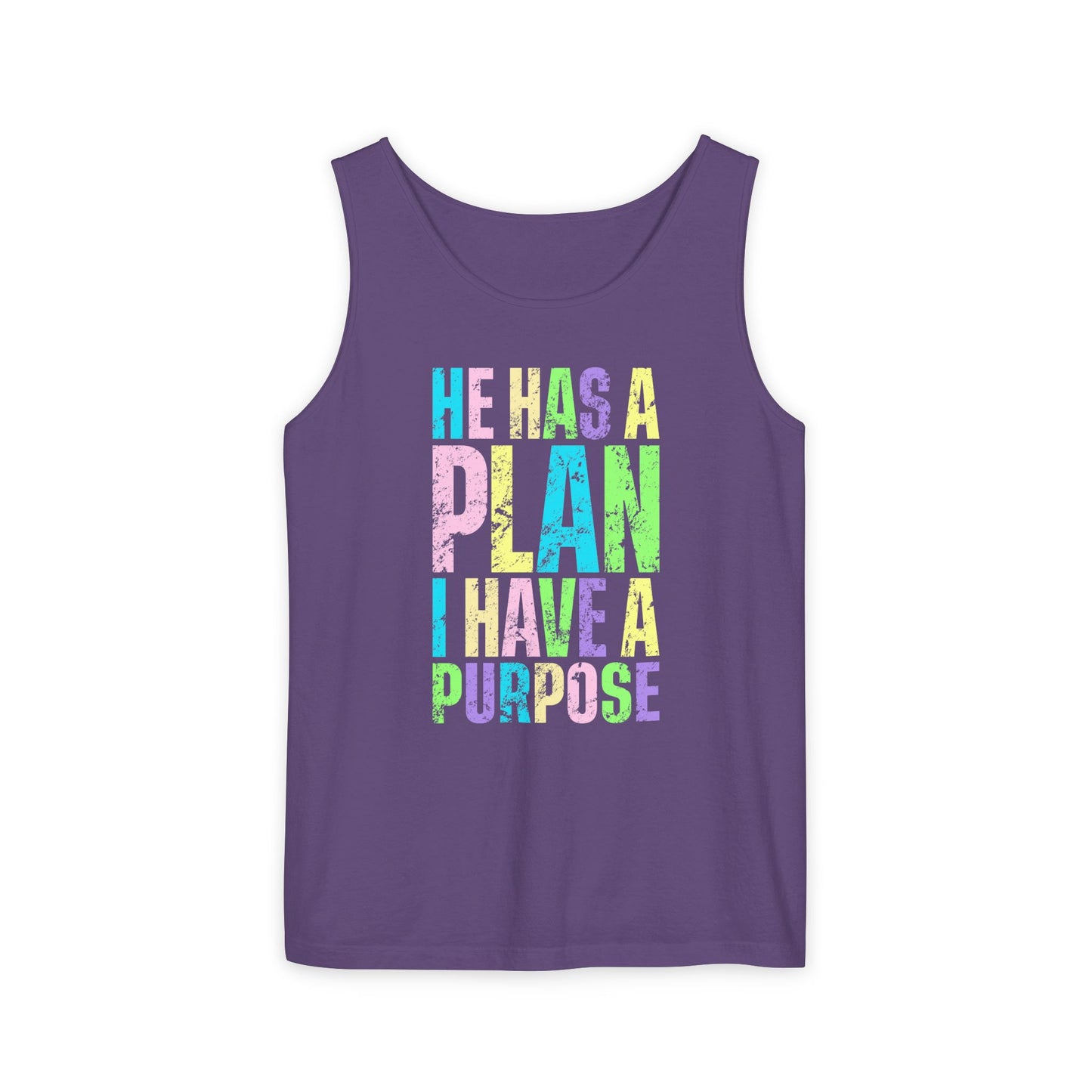 COMFORT COLORS - Inspirational Tank Top — "He Has a Plan, I Have a Purpose" Motivational Graphic Tank
