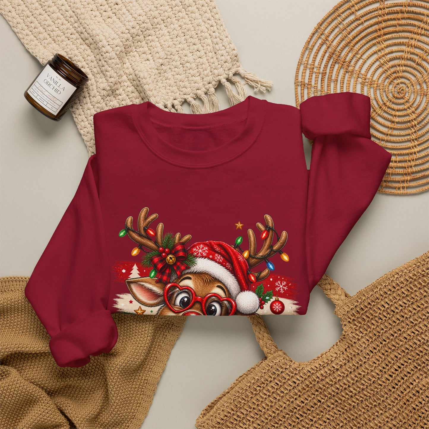 GILDAN - Cute Christmas Reindeer Crewneck Sweatshirt