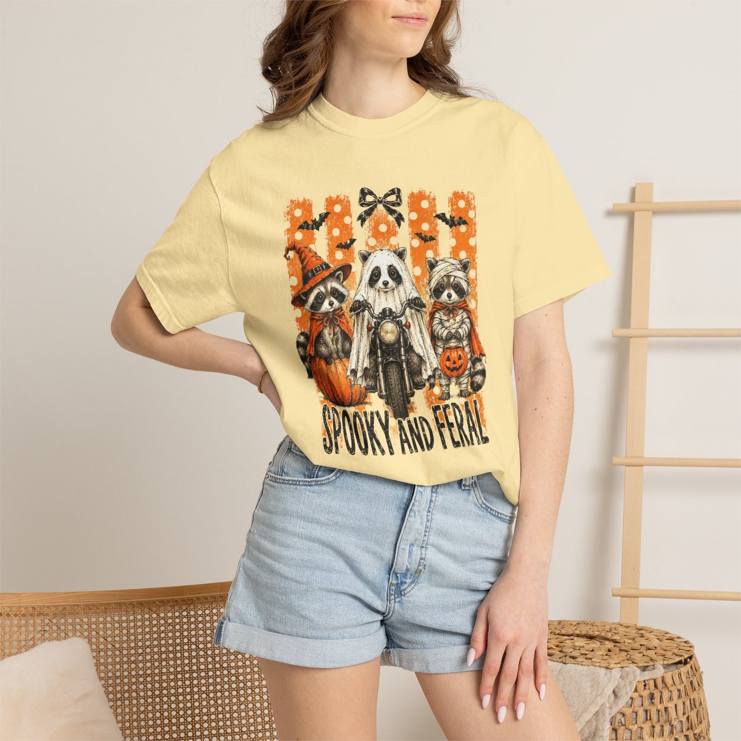 COMFORT COLORS - Spooky and Feral Halloween T-Shirt — Raccoon & Pumpkin Costume Tee
