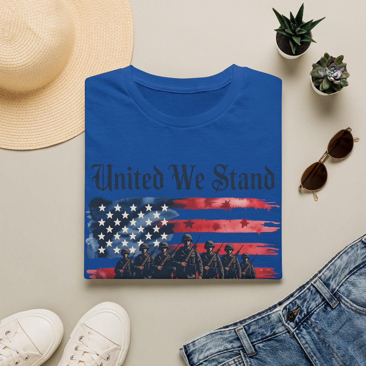 GILDAN - United We Stand T-Shirt — Patriotic American Flag Military Tribute Tee