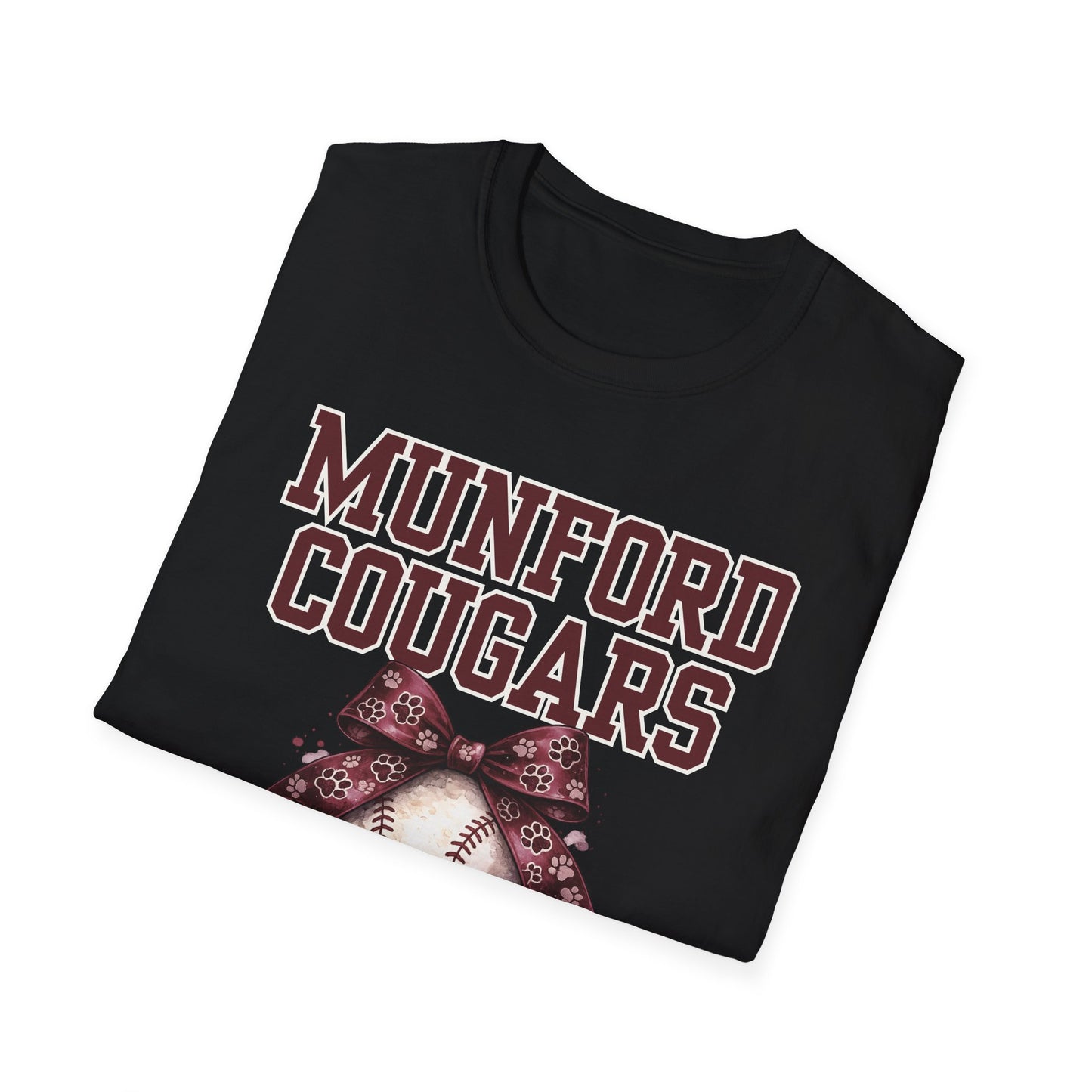 Munford Cougars Softball Tee — Baseball with Bow Team Shirt