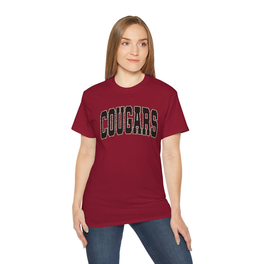 Cougars Arch Logo Tee Leopard Print Outline— Vintage Collegiate Graphic T-Shirt