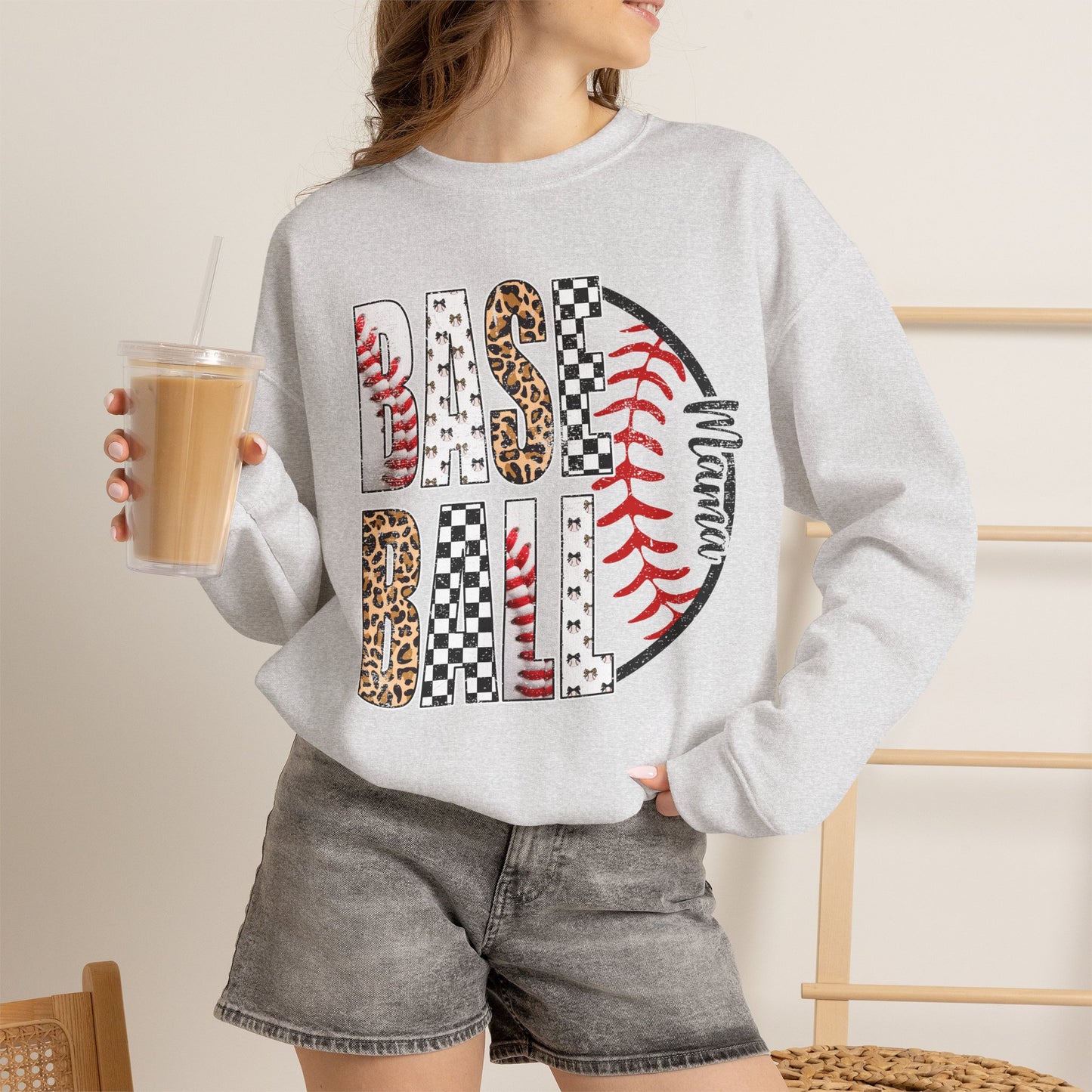 GILDAN - Baseball Leopard Print Crewneck Sweatshirt