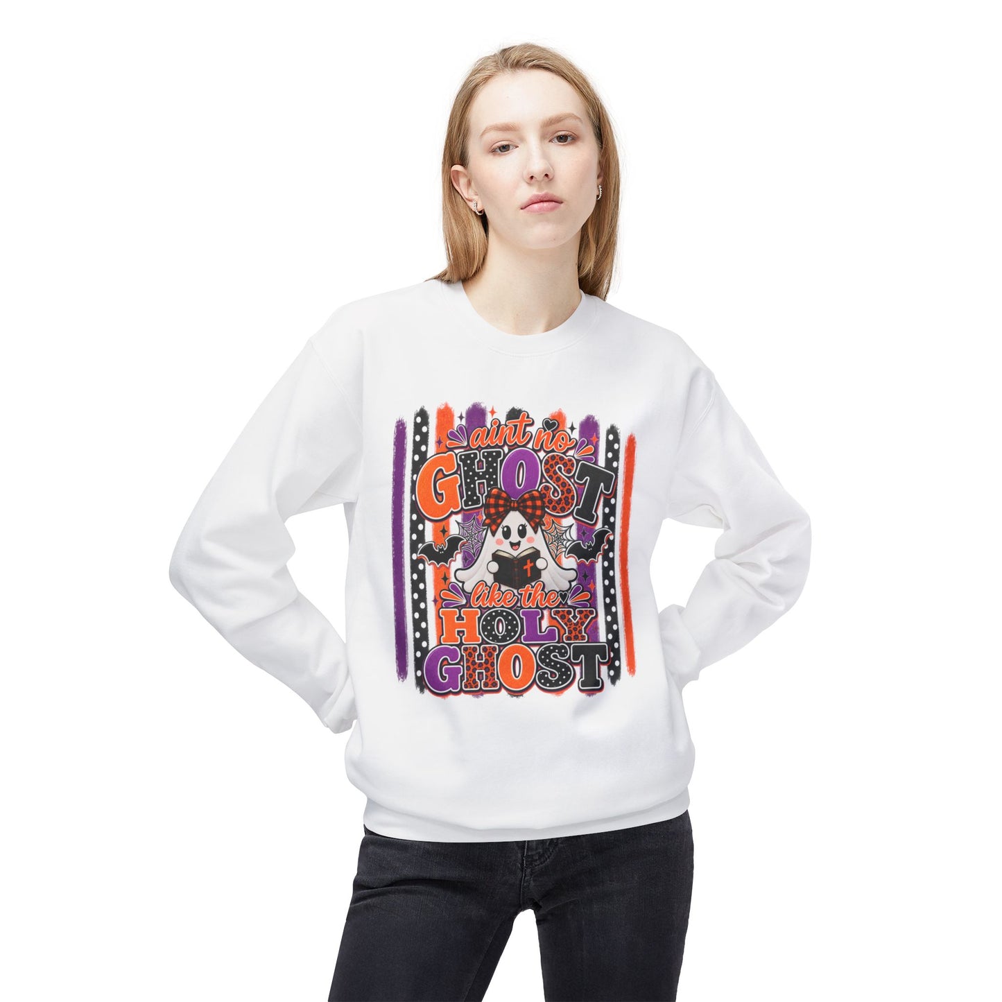 GILDAN - Halloween Ghost Crewneck Sweatshirt — "Ain't No Ghost Like the Holy Ghost"