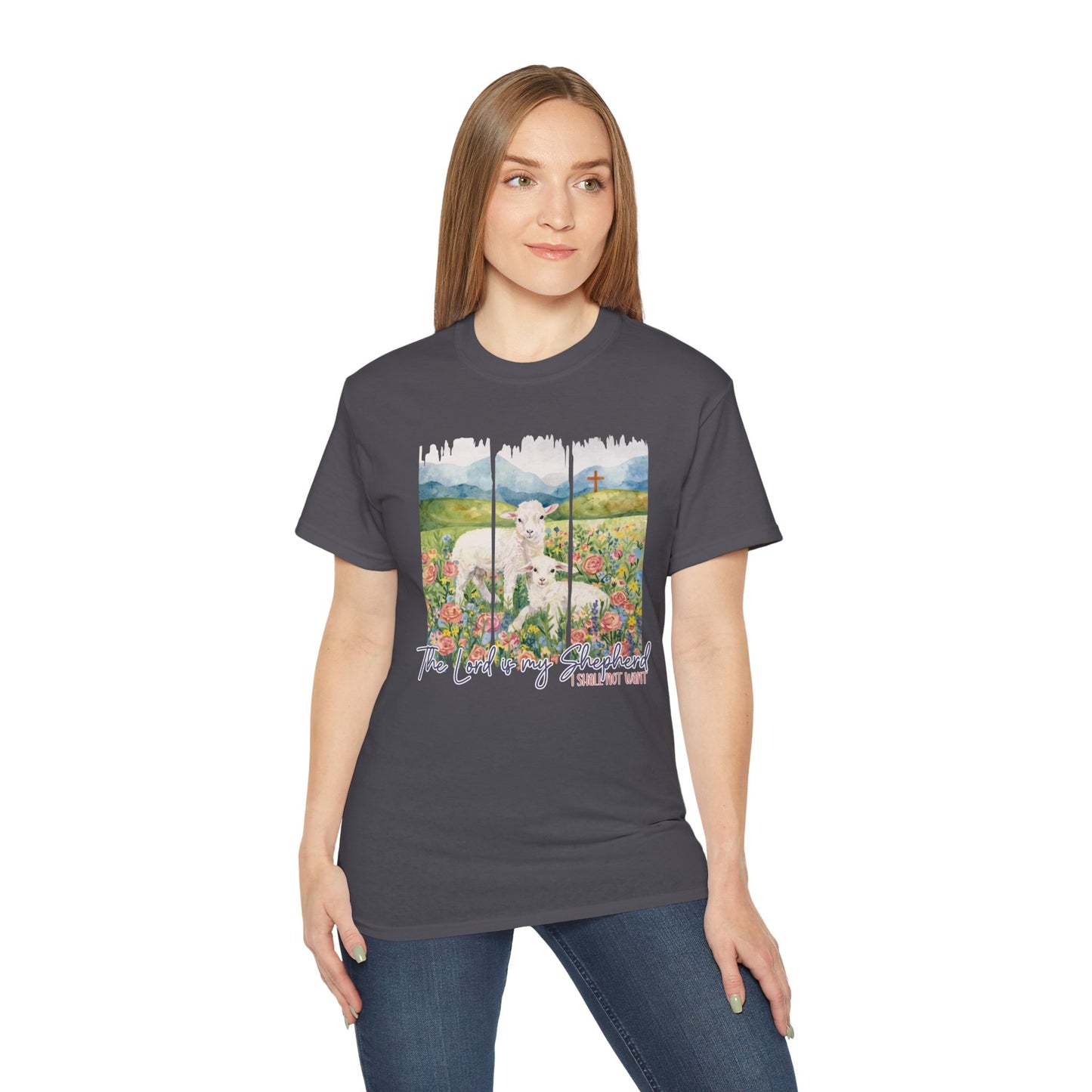 GILDAN - Lamb In Wildflowers Tee – "The Lord Is My Shepherd" Cotton T-Shirt