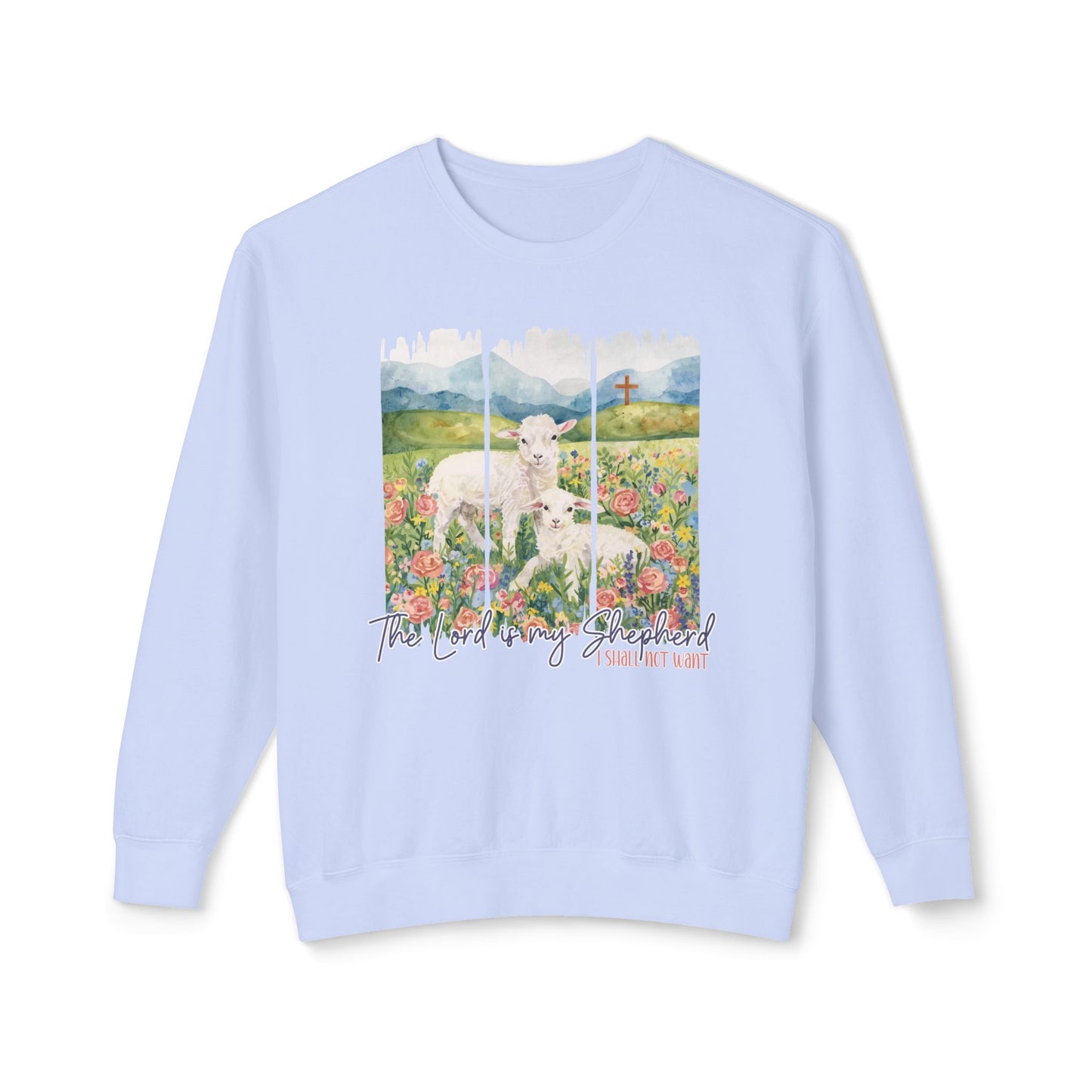 COMFORT COLORS - Shepherd Lamb Crewneck Sweatshirt — "Thou Wilt Keep Him in Perfect Peace" Floral Lamb Design