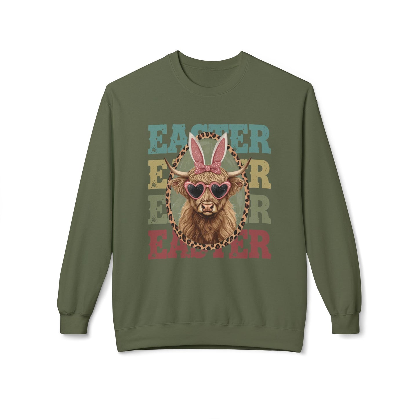 Easter Cow Crewneck Sweatshirt — Retro Bunny Ears & Sunglasses