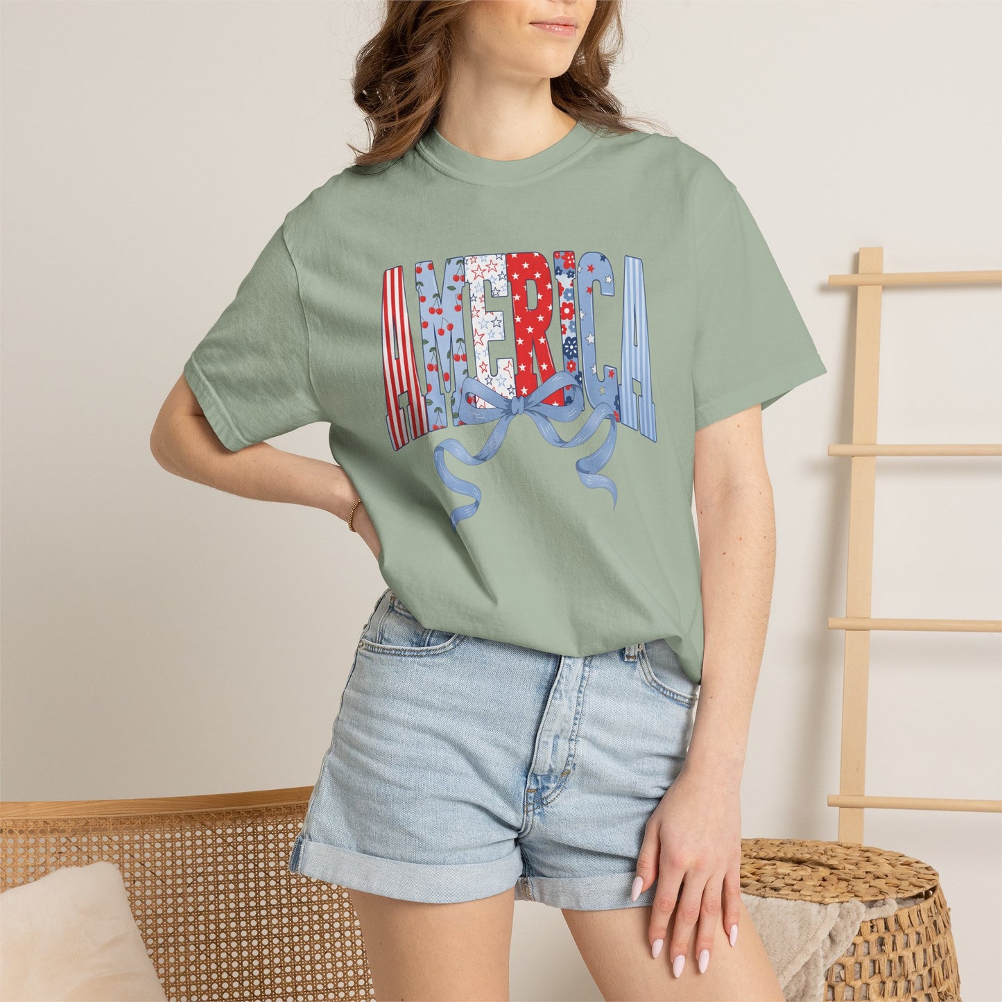COMFORT COLORS  - America Graphic T-Shirt – Patriotic Red White Blue Tee with Ribbon
