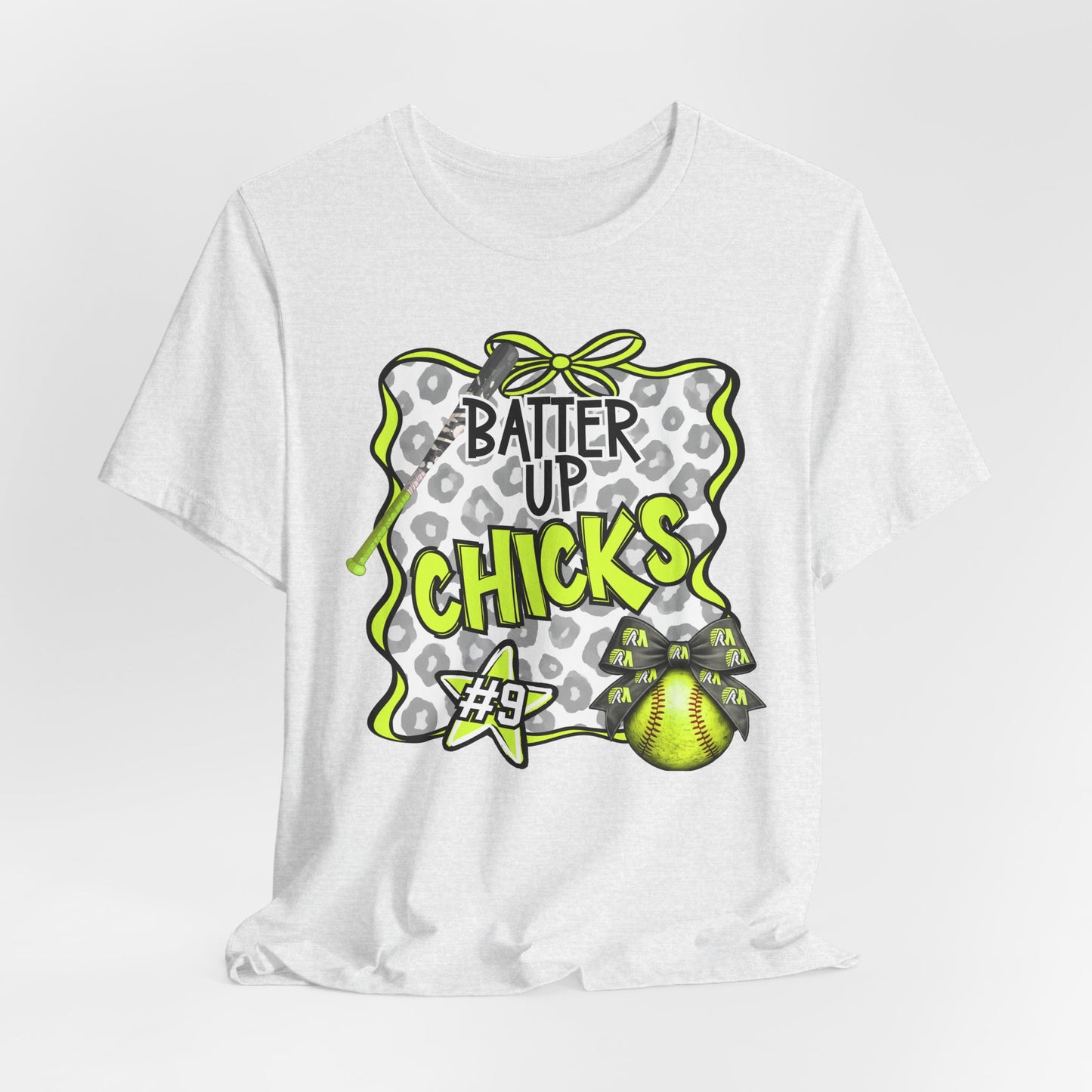 ***NEED TO PERSONALIZE THIS ? DO NOT ORDER THIS SHIRT - CONTACT ME @REFININGFAITHCOMPANY@GMAIL.COM TO PERSONALIZE THIS ***  - Batter Up Chicks Softball T-Shirt — "Batter Up Chicks #9" Neon Green Team...