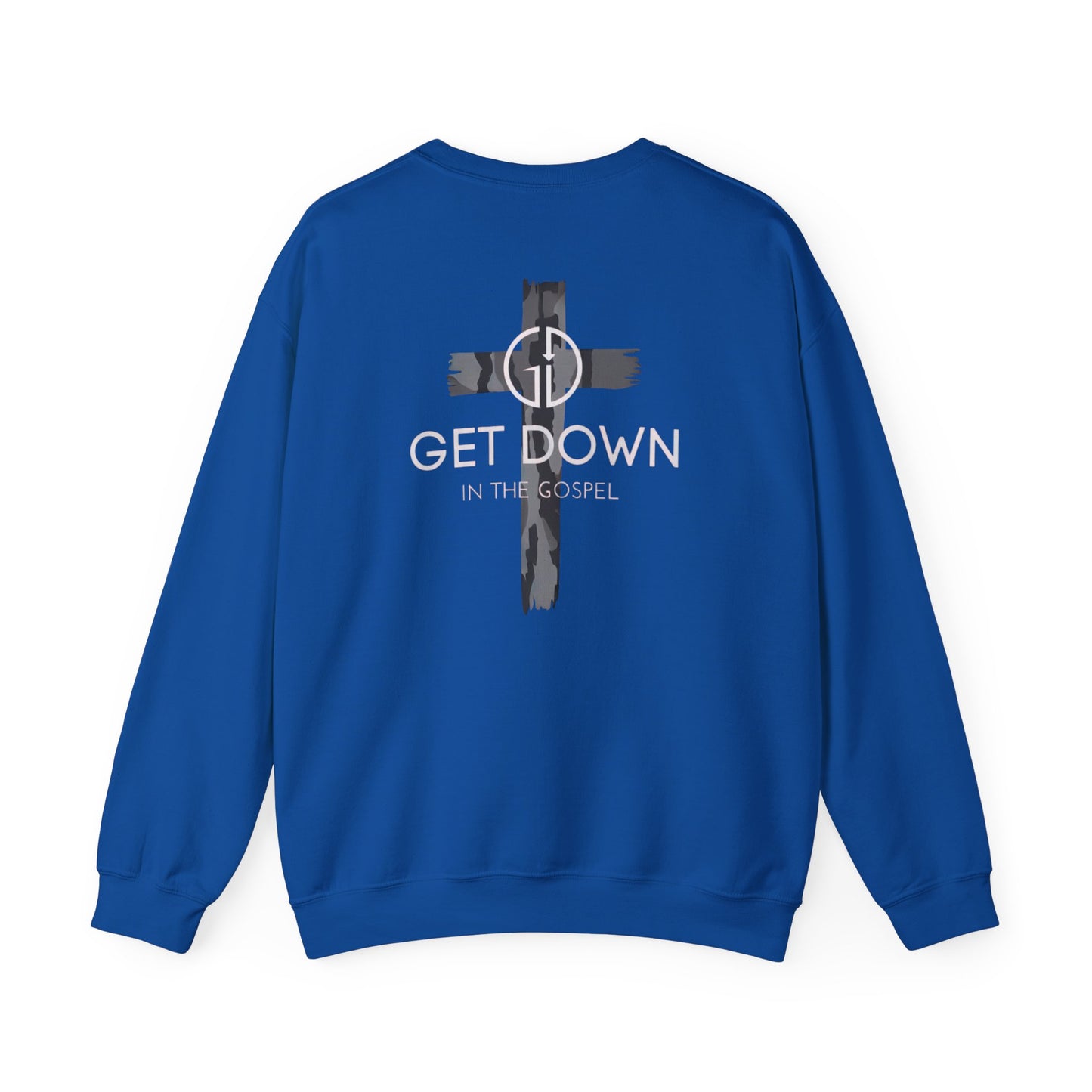 GILDAN - GET DOWN IN THE GOSPEL ADULT SWEATSHIRT GRAY CAMO CROSS