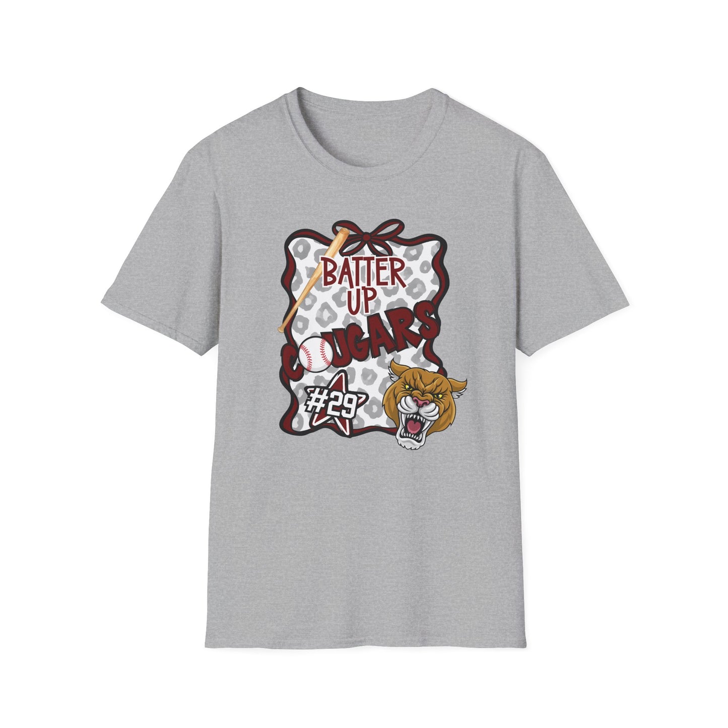 ** ***DO NOT ORDER THIS SHIRT - CONTACT ME @REFININGFAITHCOMPANY@GMAIL.COM TO PERSONALIZE THIS ***  Batter Up Cougars Baseball T-Shirt — #29 Team Spirit Tee