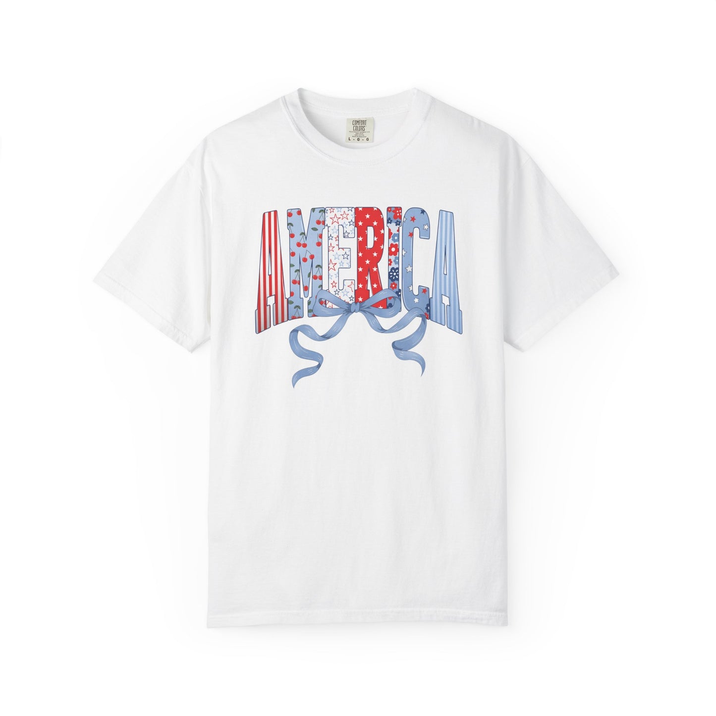 COMFORT COLORS  - America Graphic T-Shirt – Patriotic Red White Blue Tee with Ribbon
