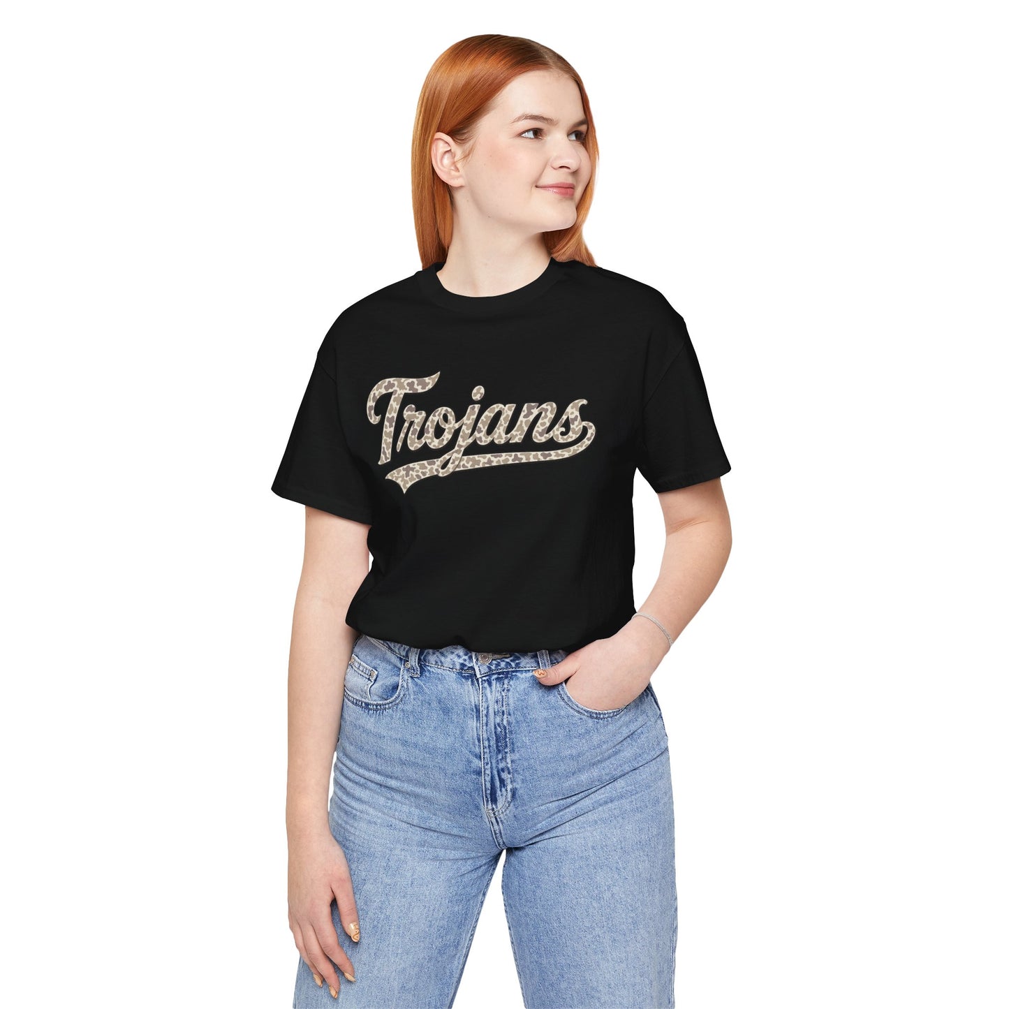 ** SPECIAL ORDER - RHONDA FREEMAN ** T-shirt — Trojans Leopard Script Logo