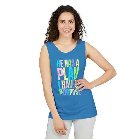 COMFORT COLORS - Inspirational Tank Top — "He Has a Plan, I Have a Purpose" Motivational Graphic Tank