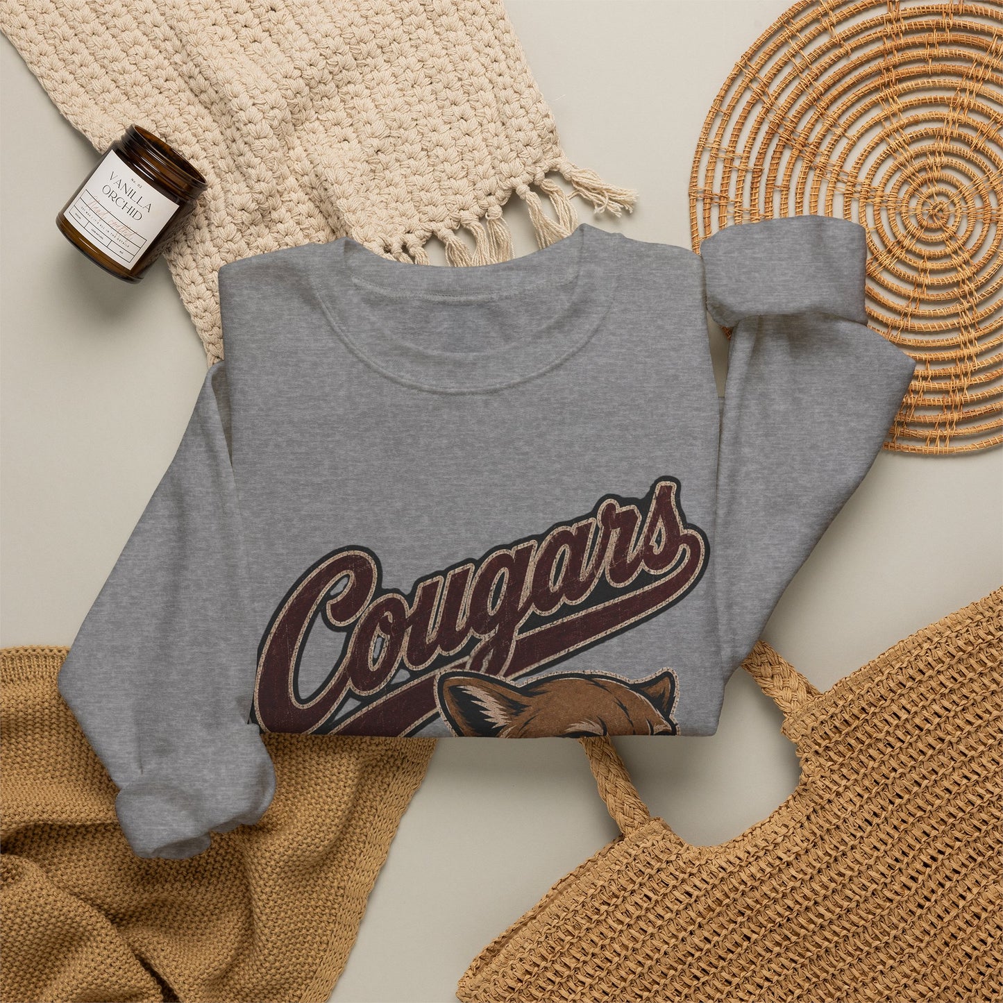 GILDAN - Cougars Mascot Crewneck Sweatshirt — Vintage Athletic Cougar Design