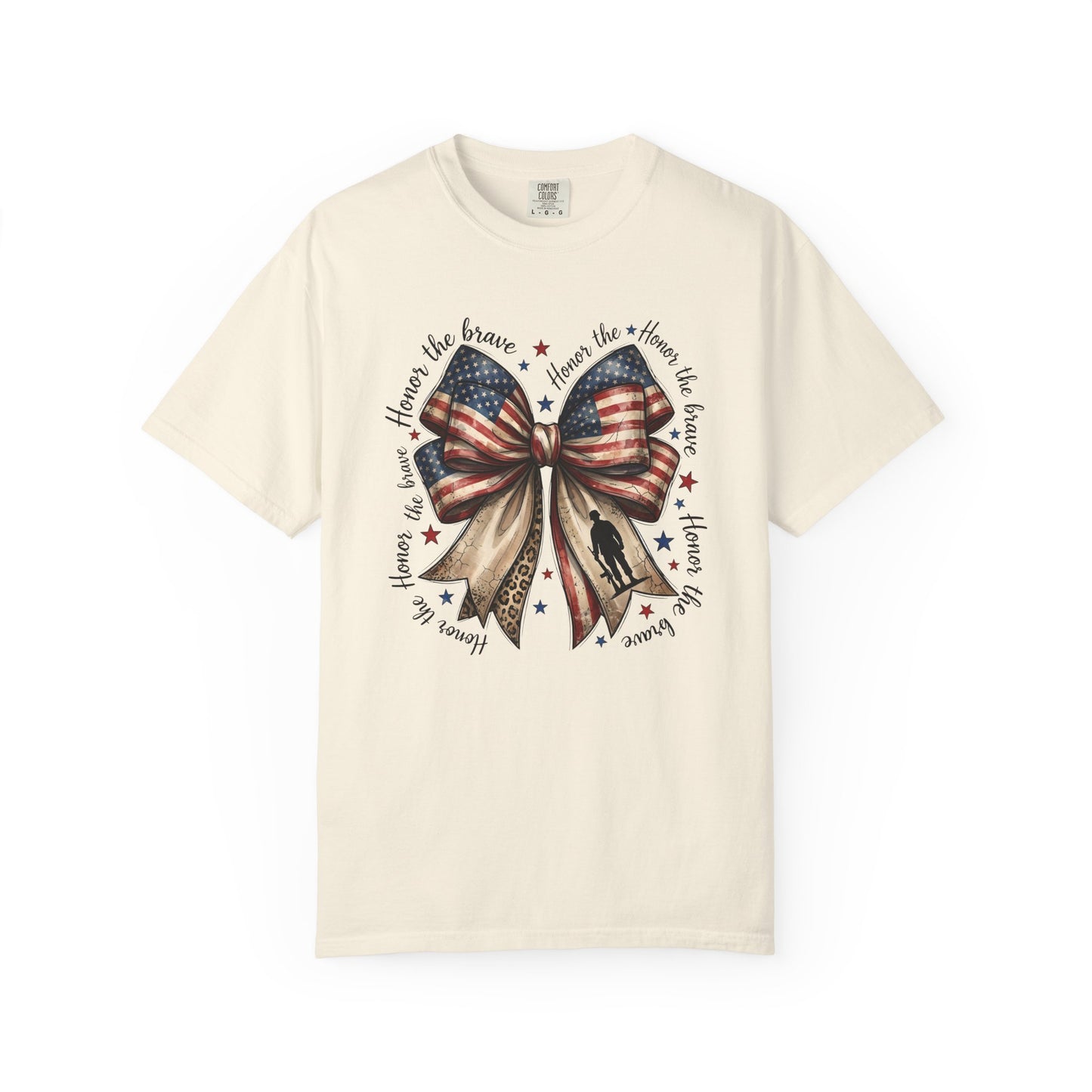 COMFORT COLORS - Patriotic American Flag Bow T-Shirt — "Home of the Brave" Fourth of July Tee