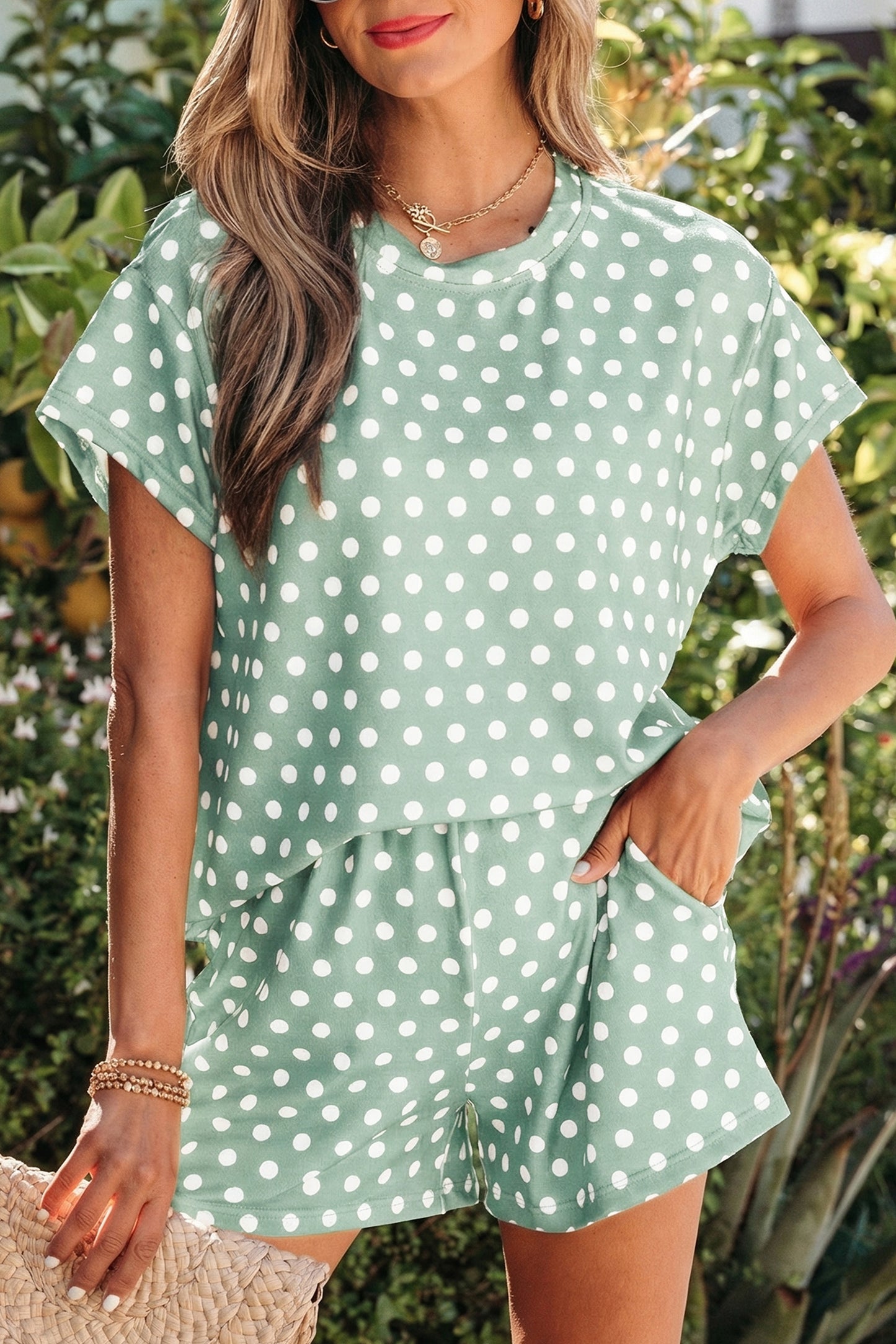 Brown Polka Dot Print Short Set