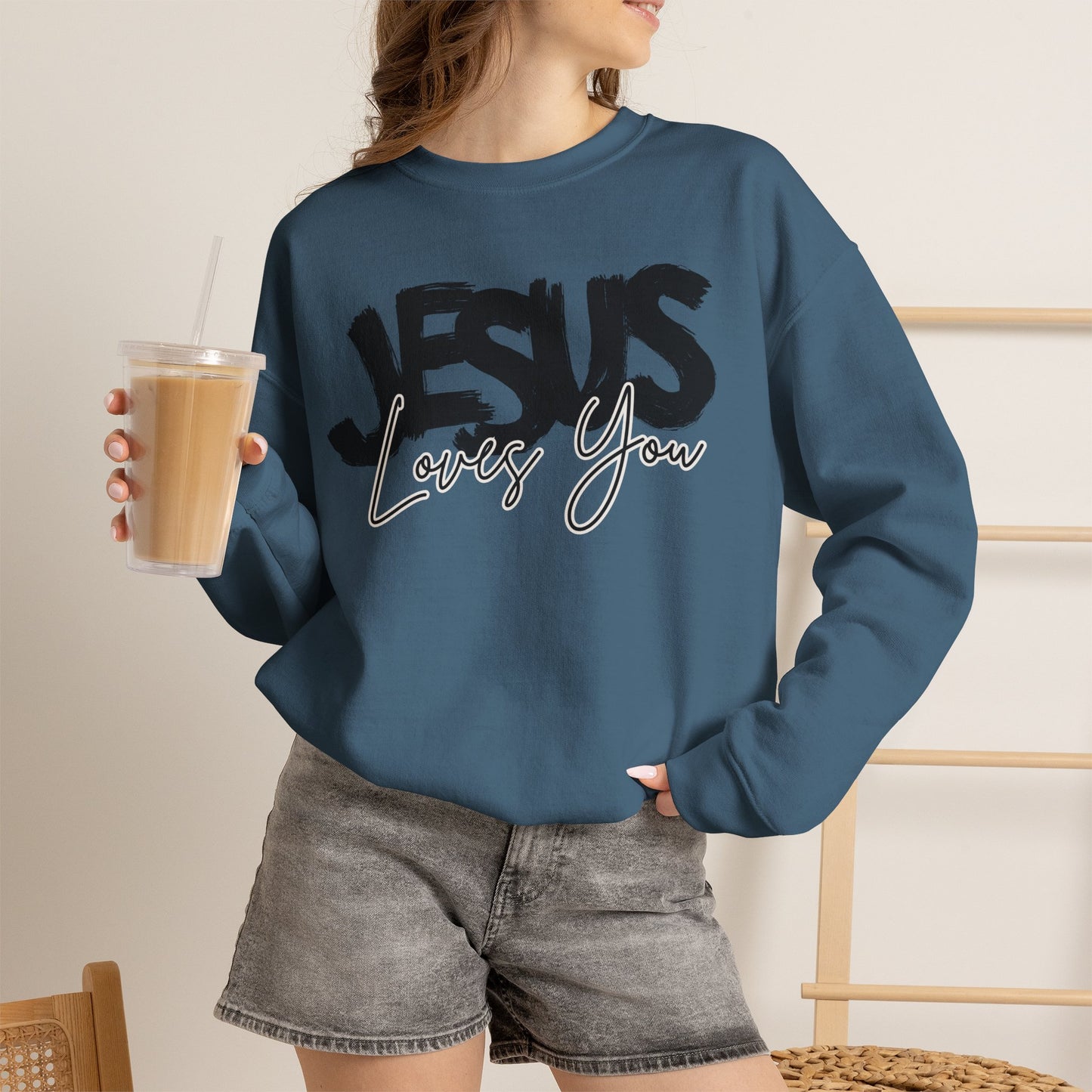 GILDAN - JESUS LOVES YOU NEUTRAL ADULT SWEATSHIRT