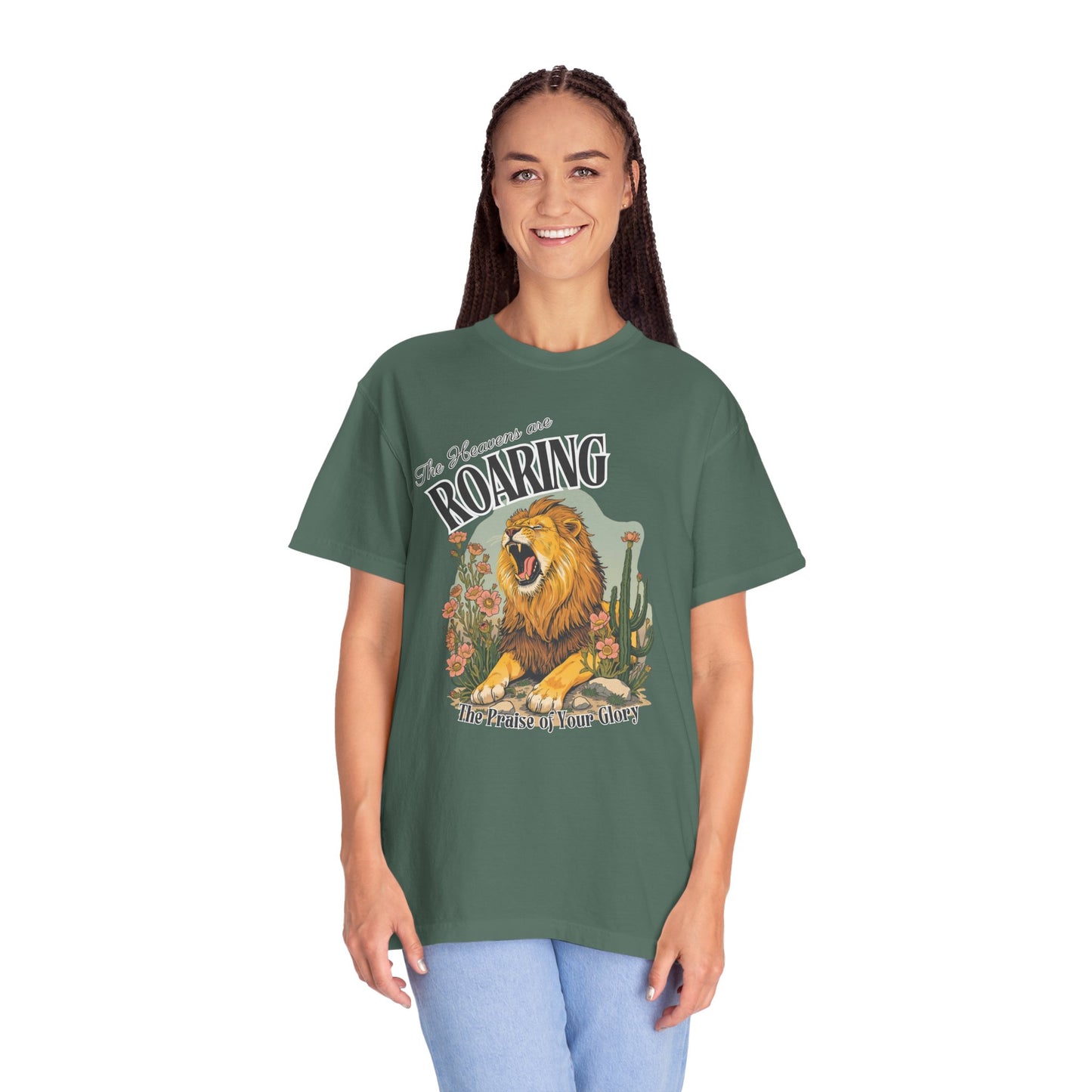 Comfort Colors- Lion Graphic T‑Shirt — “The Heavens Are Roaring” Inspirational Tee
