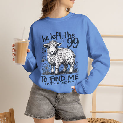GILDAN - Christian Crewneck Sweatshirt — "He Left the 99 to Find Me" Lamb Graphic