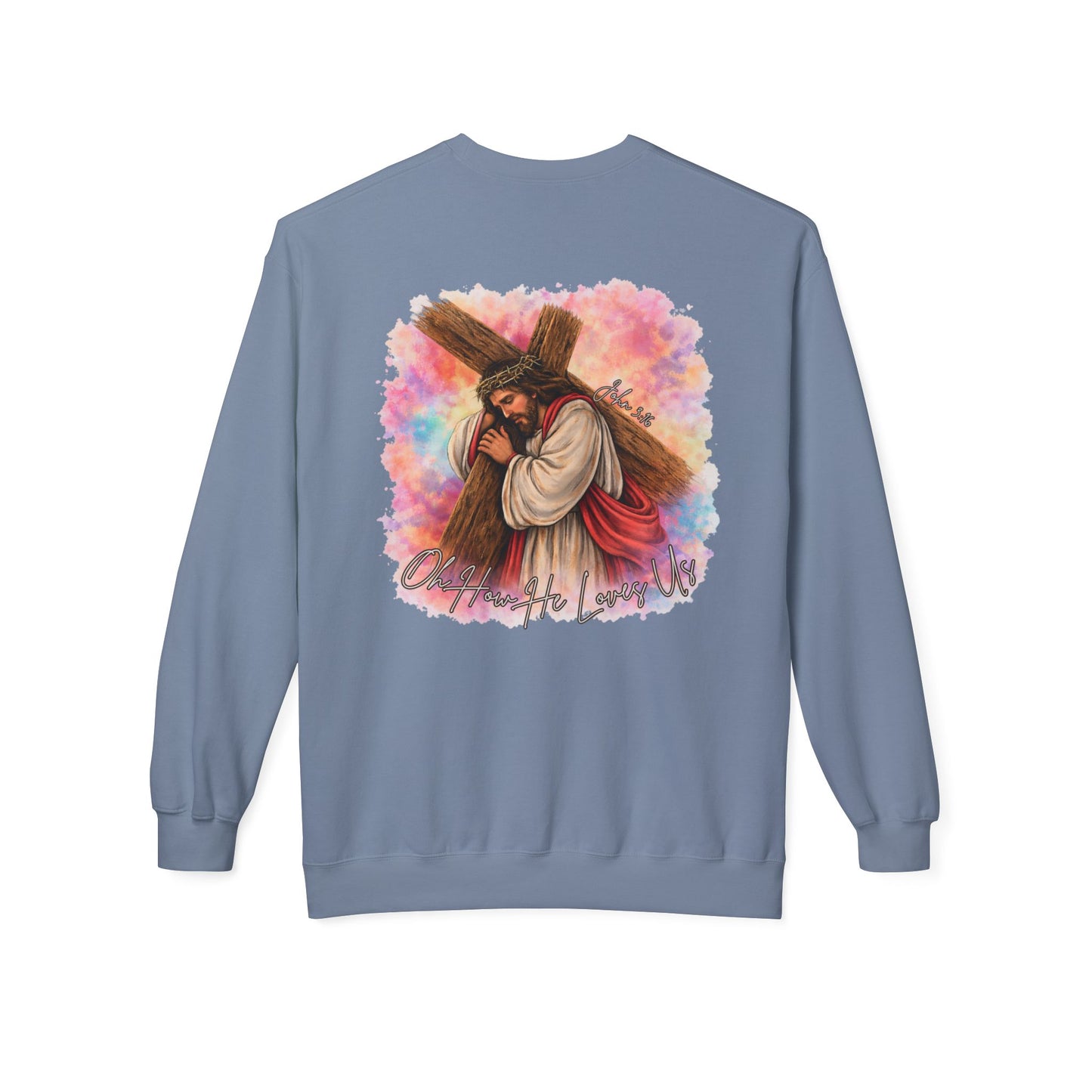 Christian Sweatshirt — Jesus Carrying Cross Crewneck (Faith Over Fear)