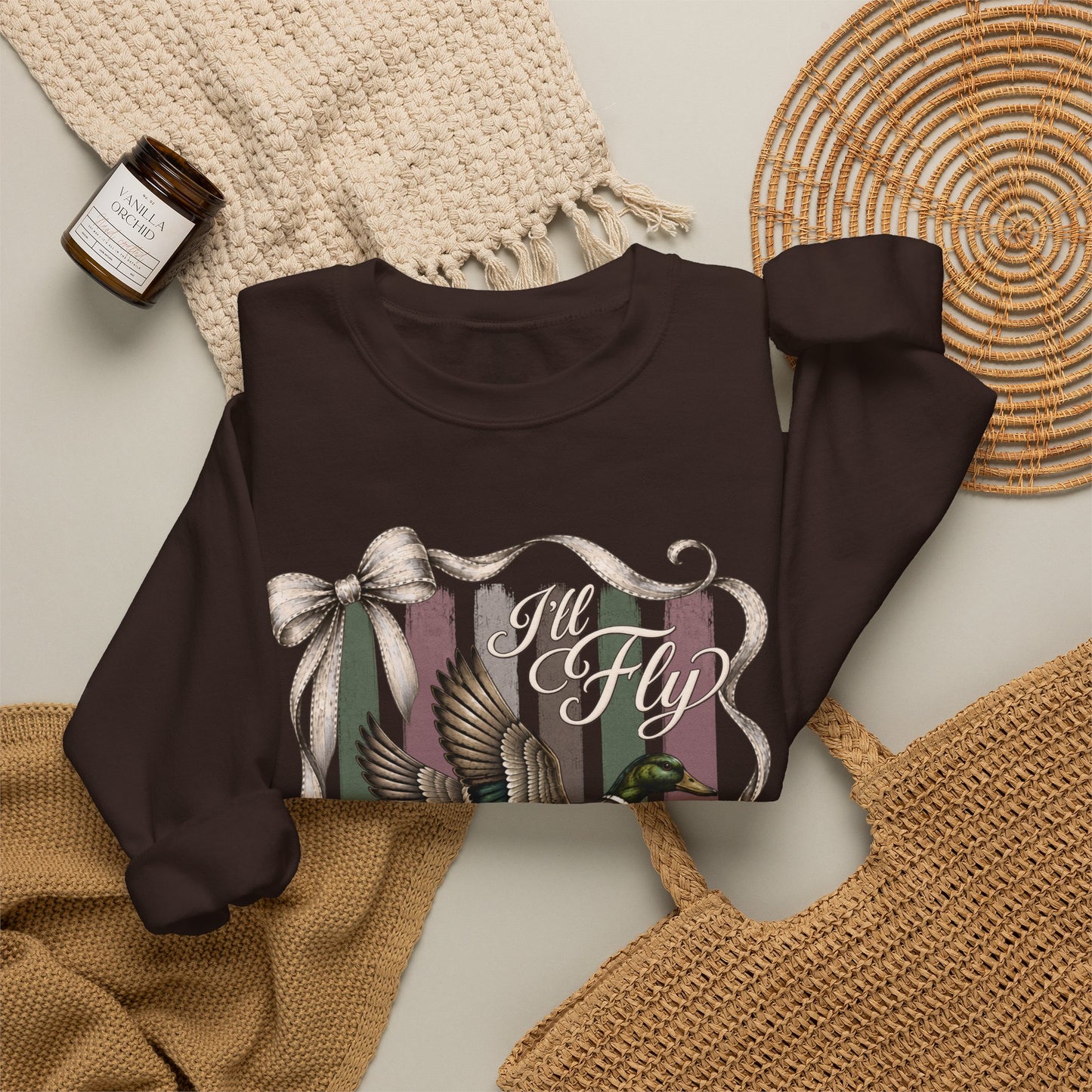 GILDAN - Vintage Mallard Duck Crewneck Sweatshirt — Rustic Ribbon Bird Graphic