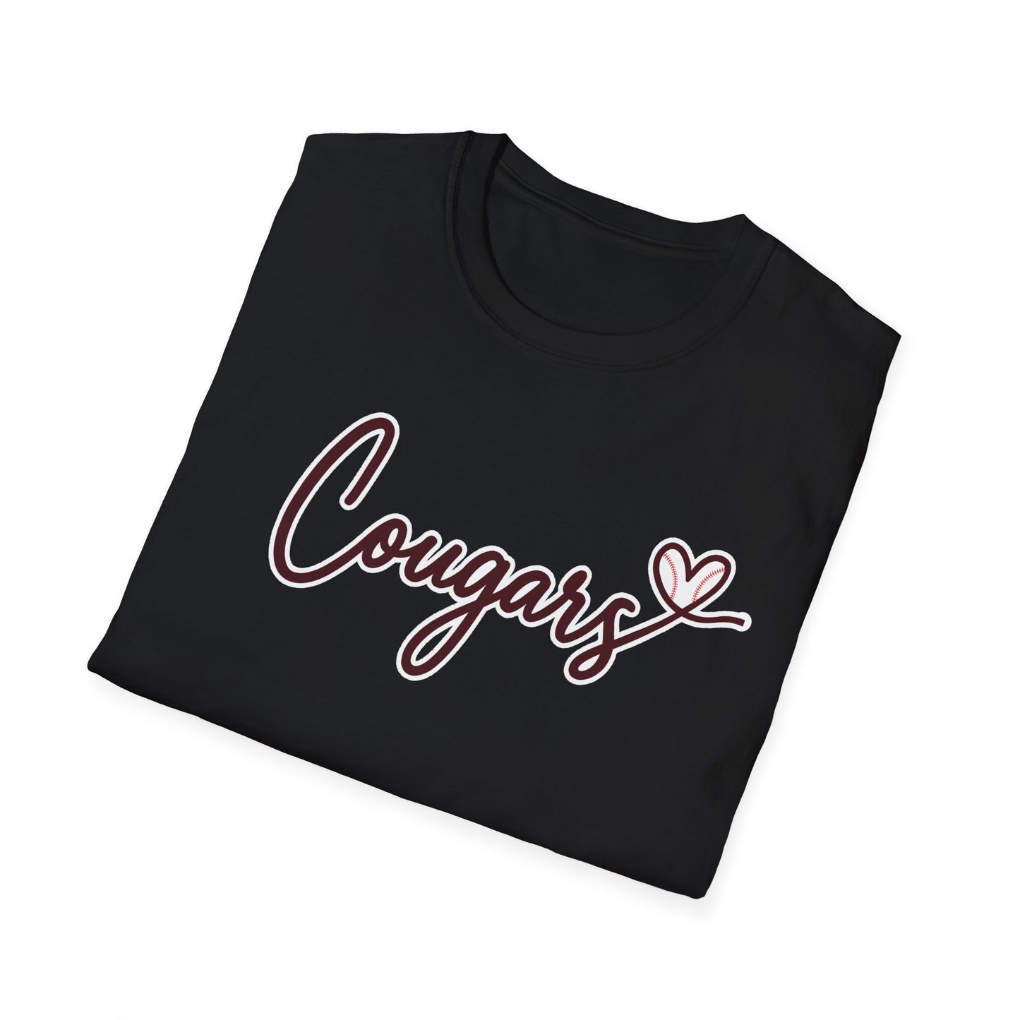 GILDAN - Cougars Script T-Shirt — Retro Pink Heart Team Tee