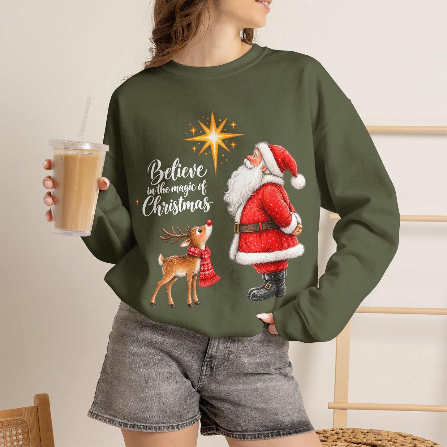 GILDAN - Believe in the Magic of Christmas Santa Crewneck Sweatshirt