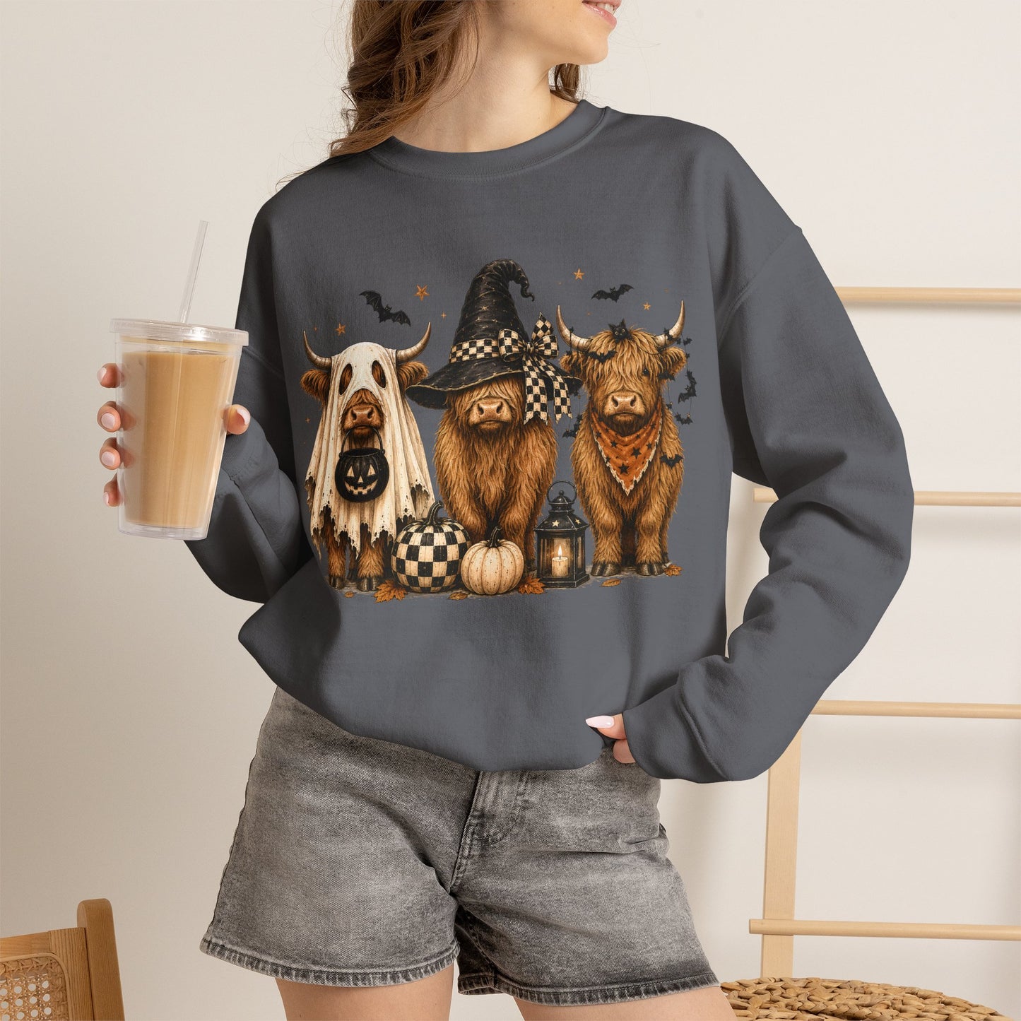 GILDAN -Halloween Dogs Crewneck Sweatshirt — Cute Witch, Ghost & Pumpkin Puppy Design