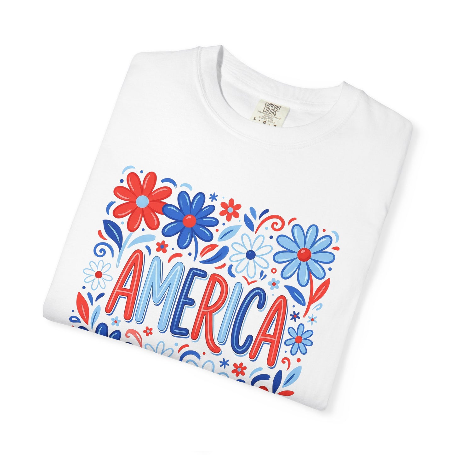 COMFORT COLORS - America Floral T-Shirt — Red, White & Blue Patriotic Tee