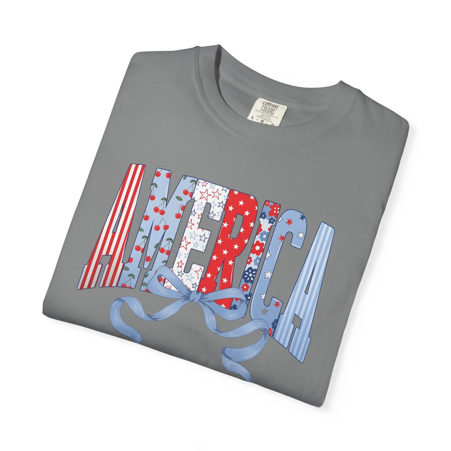 COMFORT COLORS  - America Graphic T-Shirt – Patriotic Red White Blue Tee with Ribbon