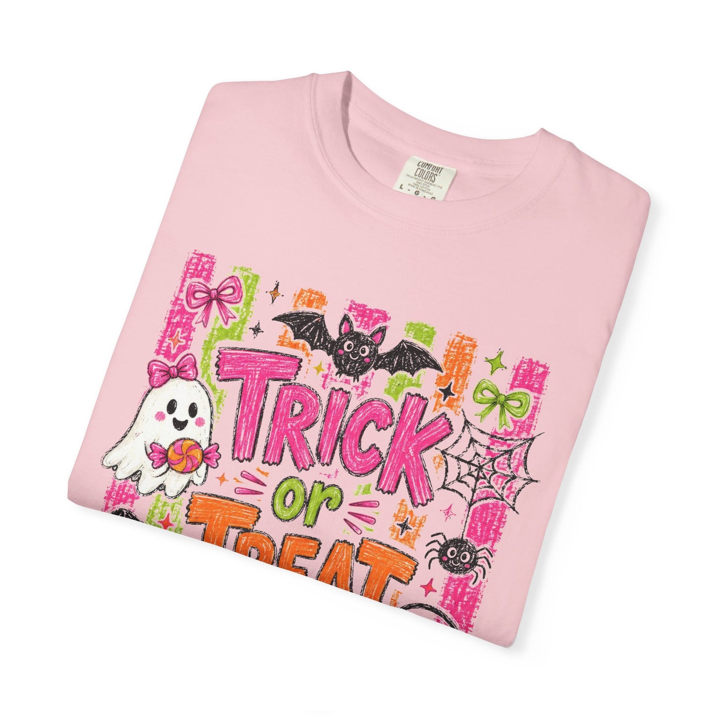 COMFORT COLORS - Trick or Treat Halloween Tee — Cute Ghost, Pumpkin & Candy Graphic T-Shirt