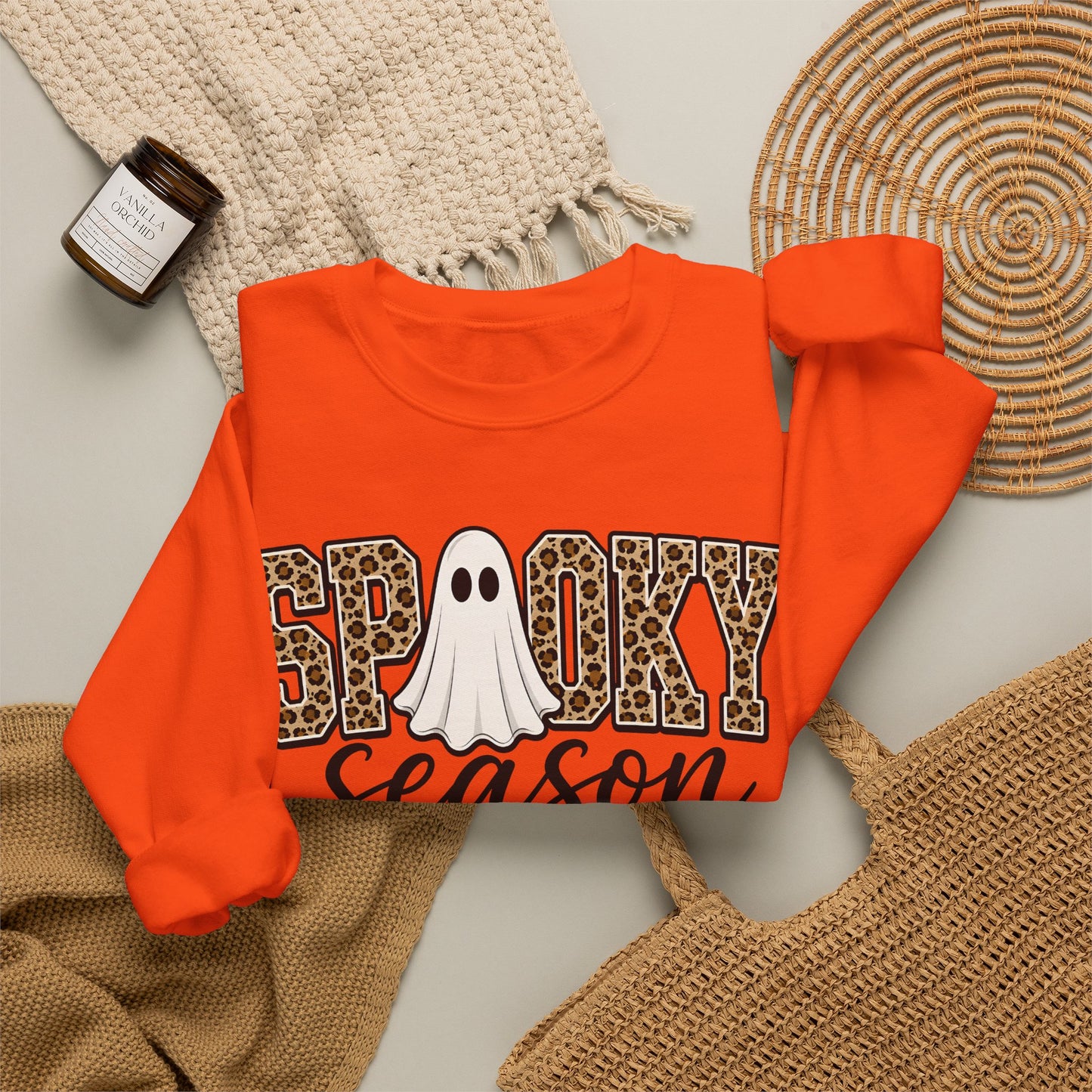 GILDAN - Spooky Season Sweatshirt — Leopard Print Ghost Halloween Crewneck