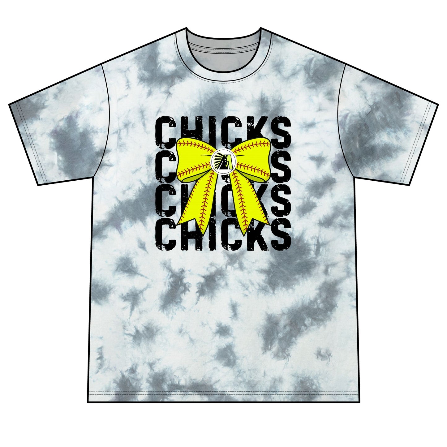 Chicks Tie-Dye Tee — Yellow Bow Graphic Soft Cotton Shirt