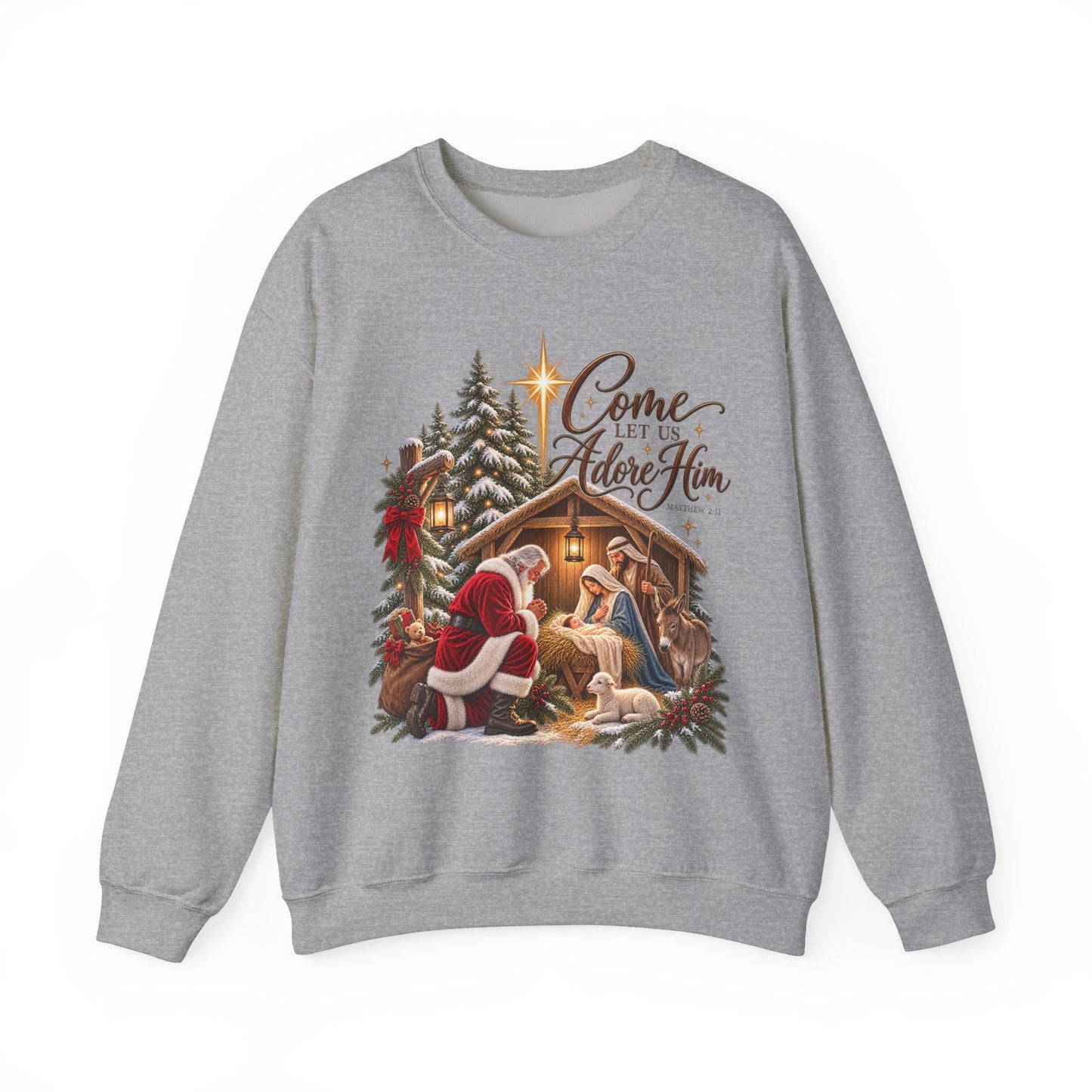GILDAN - Crewneck Sweatshirt - 'Come Let Us Adore Him' Nativity Christmas Sweatshirt