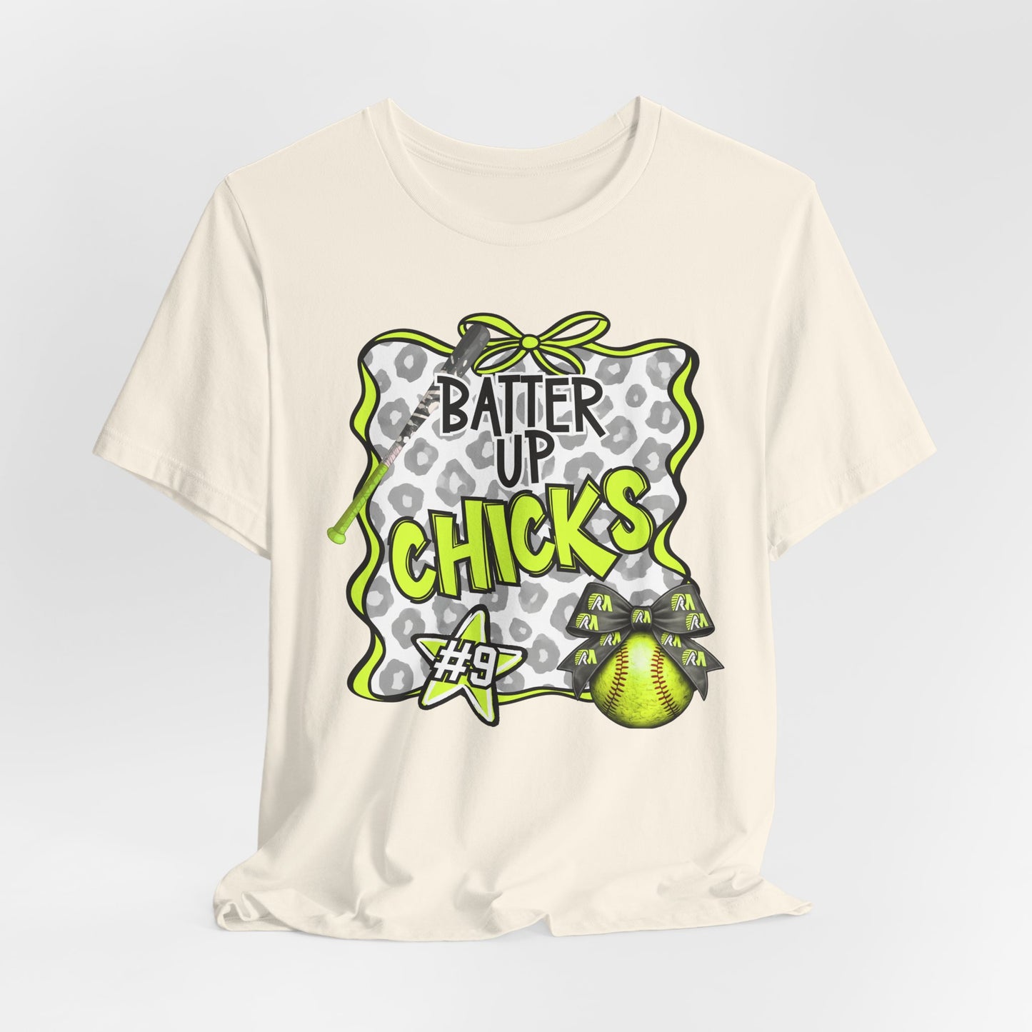 ***NEED TO PERSONALIZE THIS ? DO NOT ORDER THIS SHIRT - CONTACT ME @REFININGFAITHCOMPANY@GMAIL.COM TO PERSONALIZE THIS ***  - Batter Up Chicks Softball T-Shirt — "Batter Up Chicks #9" Neon Green Team...