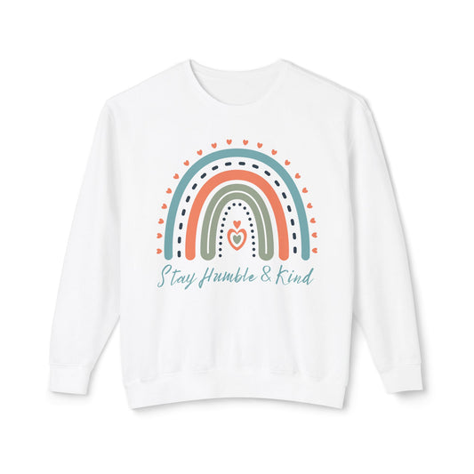 COMFORT COLORS -  Crewneck Sweatshirt - 'Stay Humble & Kind' Pastel Rainbow