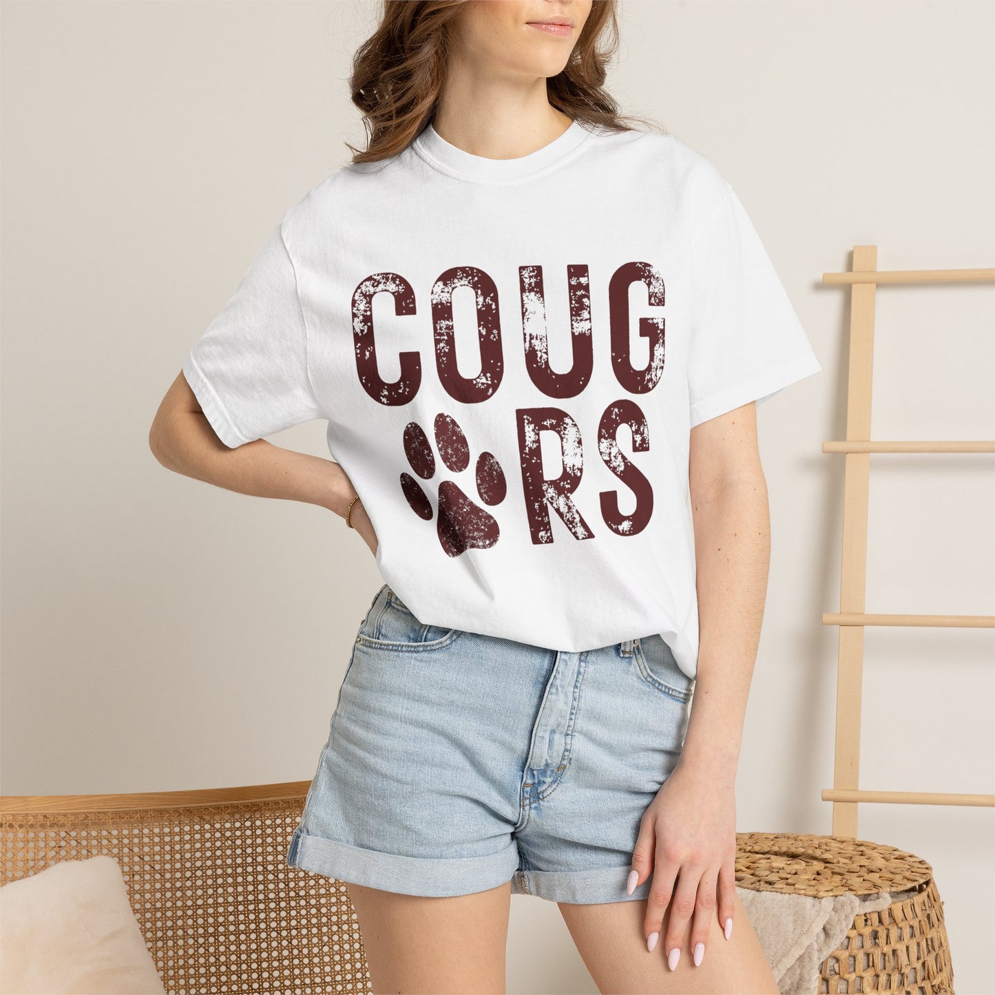 COMFORT COLORS - Cougars Distressed Paw T-Shirt