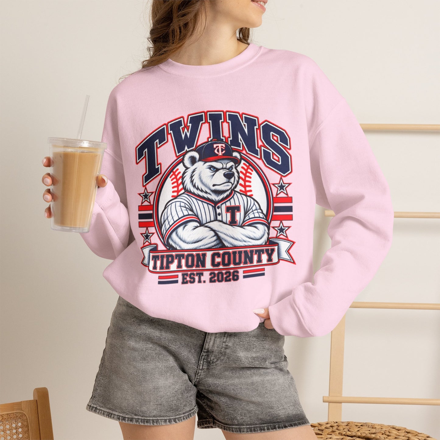 Twins Tipton County Baseball Crewneck Sweatshirt – Est. 2028 Vintage Mascot