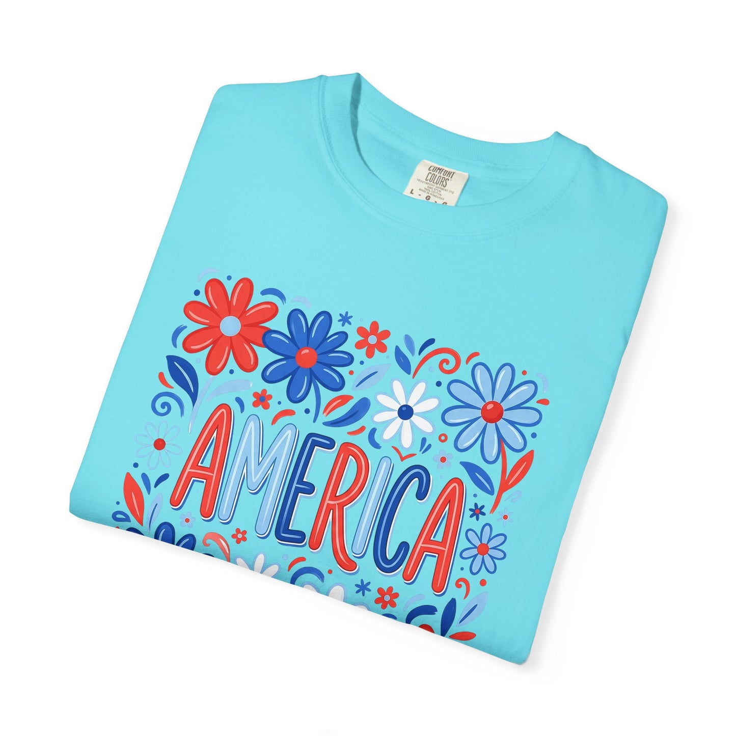 COMFORT COLORS - America Floral T-Shirt — Red, White & Blue Patriotic Tee